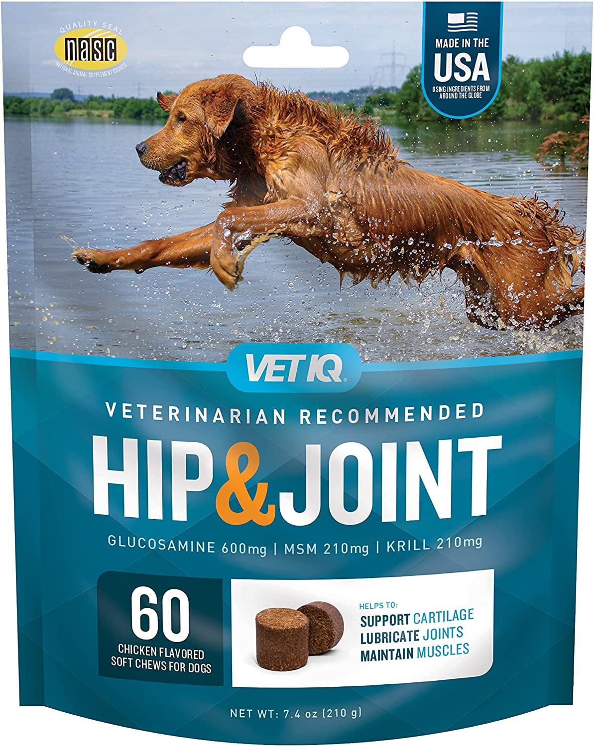 Vetiq Glucosamine Hip & Joint Supplement for Dogs, 180 Soft Chews, Dog Joint Support Supplement with MSM and Krill, Dog Health Supplies Large & Small Breed, Chicken Flavored Chewables