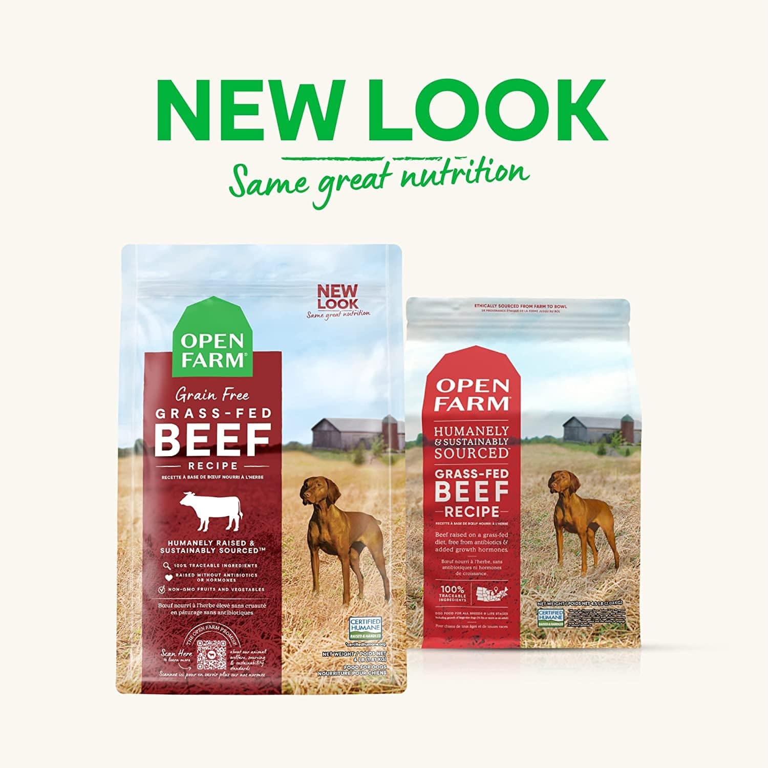 Updated packaging for dog food, now free of beef and grains.