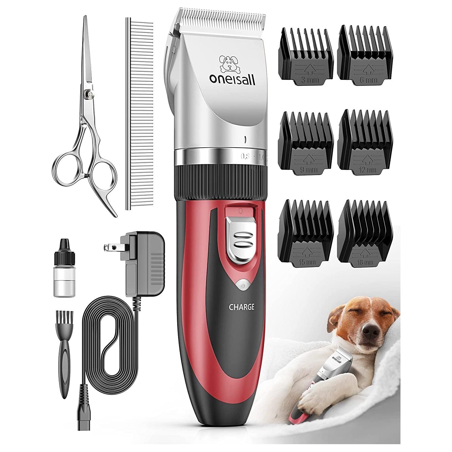 Oneisall Dog Shaver Clippers Low Noise Rechargeable Cordless Electric Quiet Hair Clippers Set for Dogs Cats Pets - HappyTails