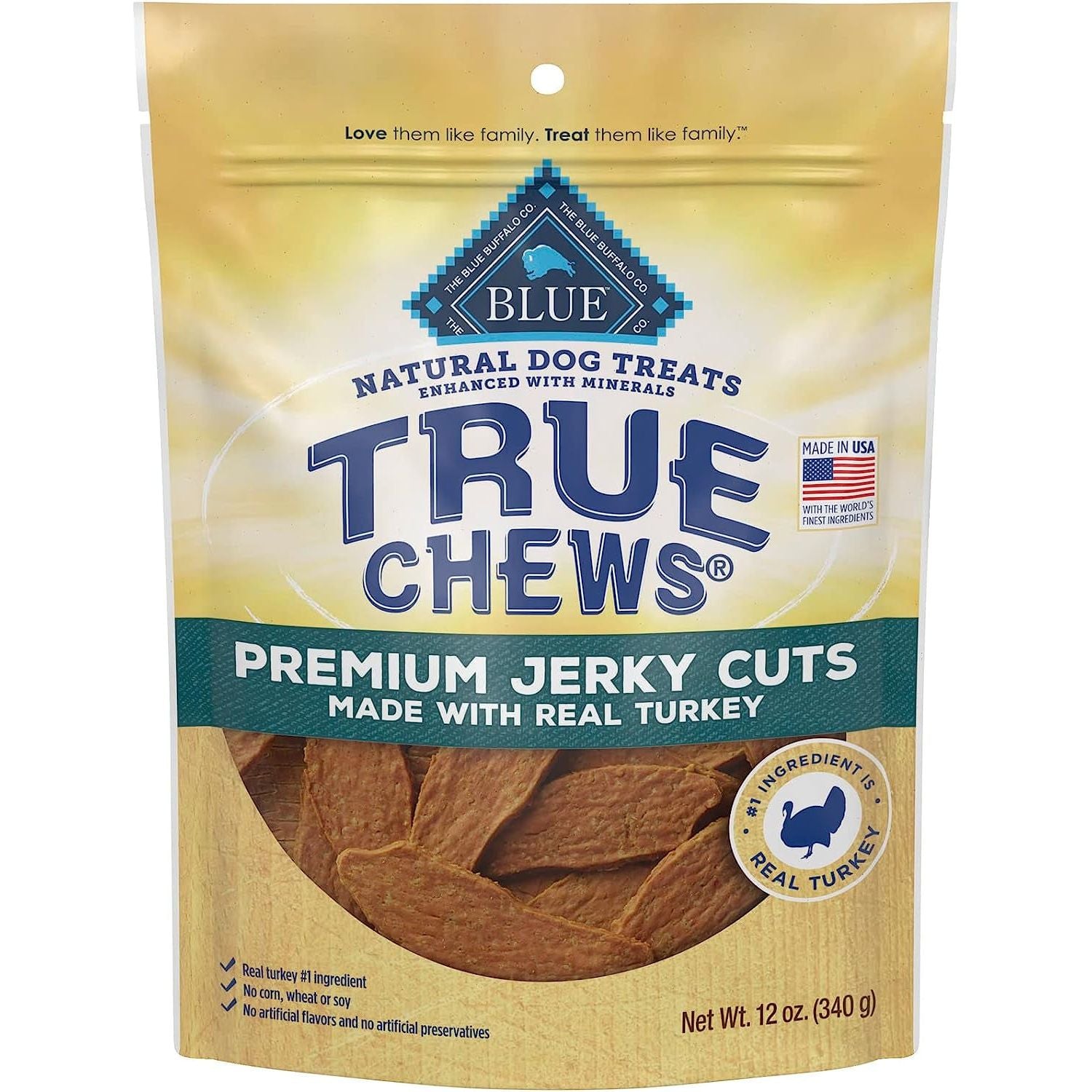 Blue Buffalo True Chews Premium Jerky Cuts Dog Treats, Made in the USA with Natural Ingredients and No Antibiotics Ever, Chicken, 4-Oz. Bag - HappyTails