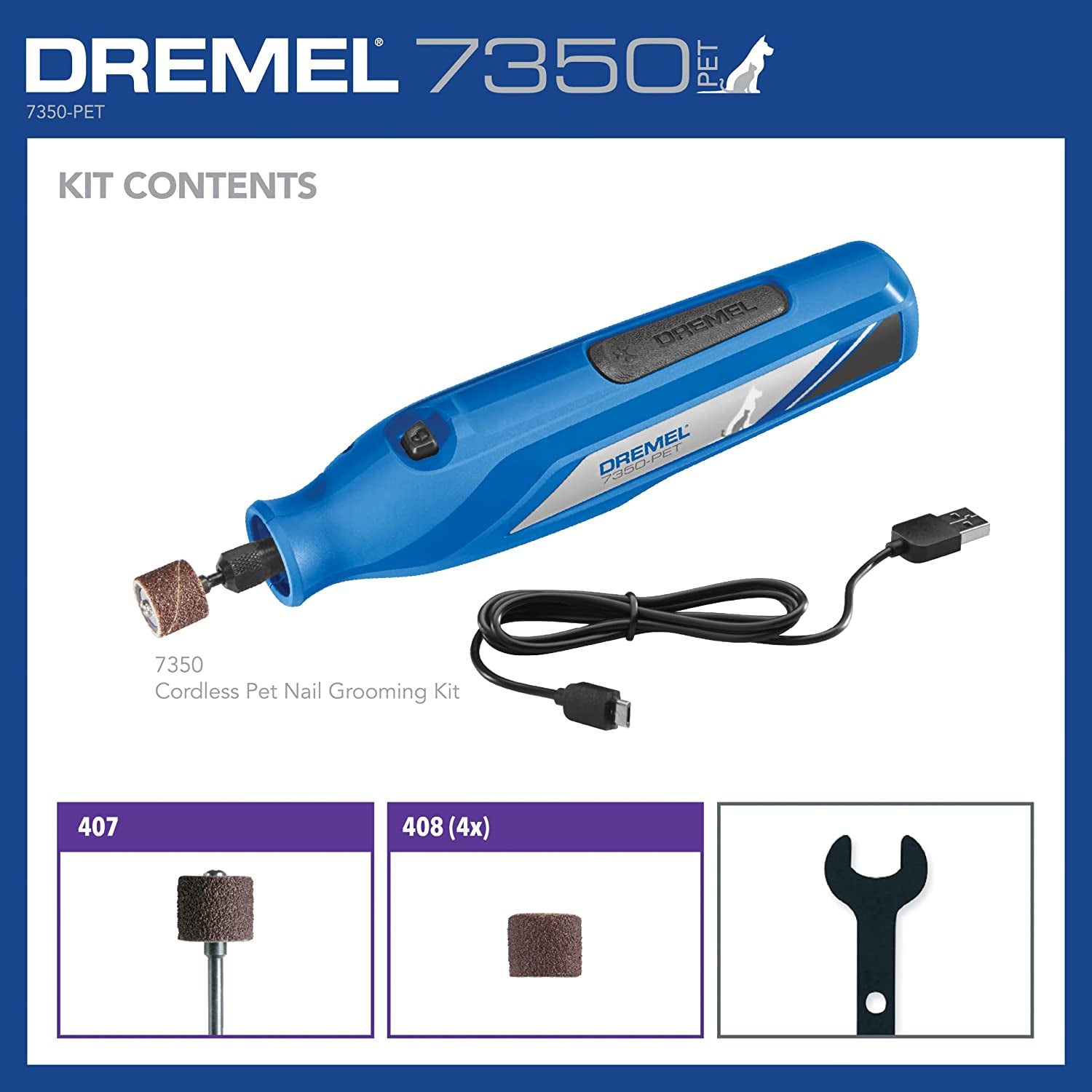 Dremel 7350-PET 4V Pet & Dog Nail Grinder, Easy-To-Use & Safe Nail Trimmer, Professional Pet Grooming Kit - Works on Large, Medium, Small Dogs & Cats - HappyTails