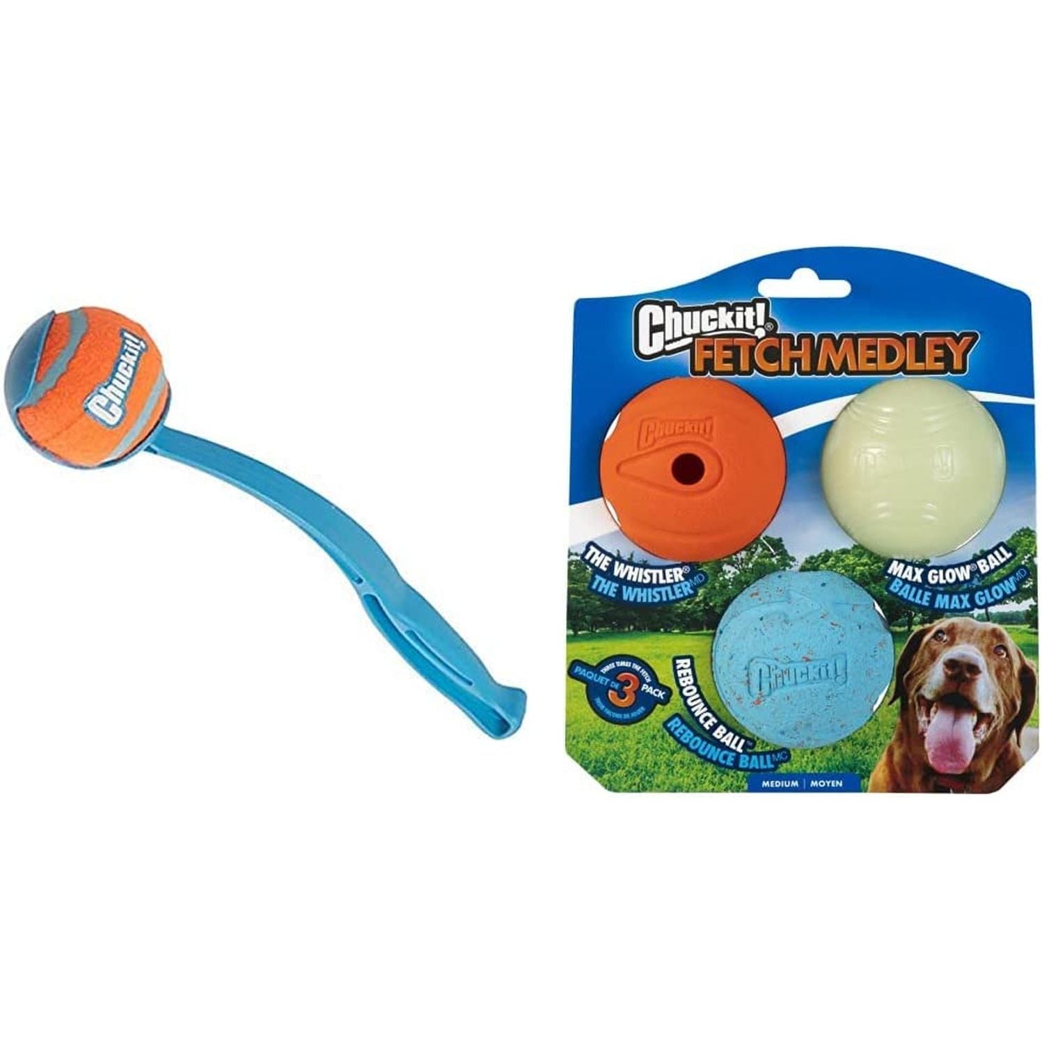 Chuckit Classic 26M Dog Ball Launcher, 26" Length, Includes Medium Ball (2.5") for Dogs 20-60 Pounds, Made in USA - HappyTails