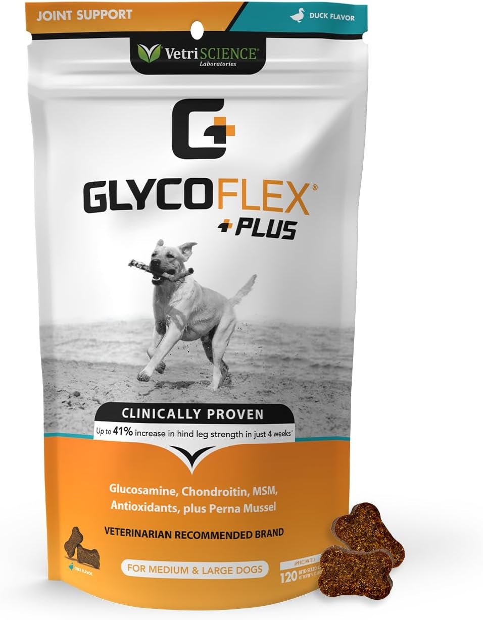 Vetriscience Glycoflex 3 Clinically Proven Hip and Joint Supplement for Dogs - Maximum Strength Dog Supplement with Glucosamine, MSM, Green Lipped Mussel & DMG - 120 Chews, Chicken Flavor​