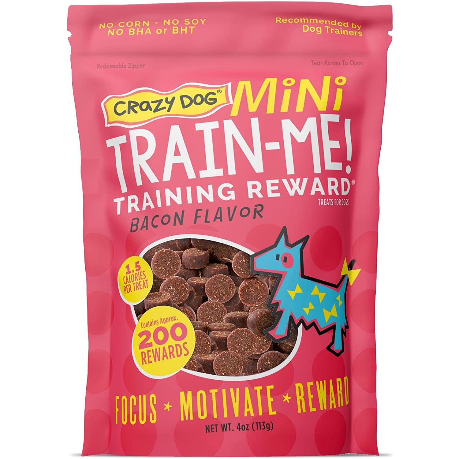 Crazy Dog Train-Me! Training Reward Dog Treats 16 Oz., Bacon Regular - HappyTails