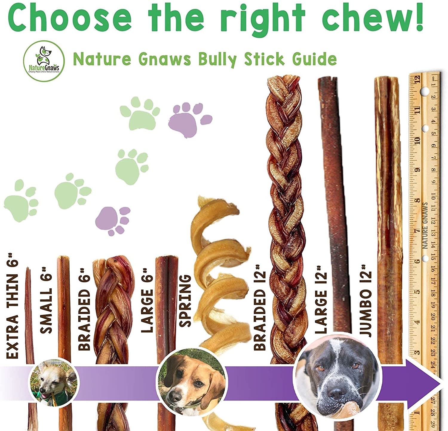 Nature Gnaws Braided Bully Sticks for Dogs - Premium Natural Beef Dental Bones - Long Lasting Dog Chew Treats for Aggressive Chewers - Rawhide Free 3 Count (Pack of 1)