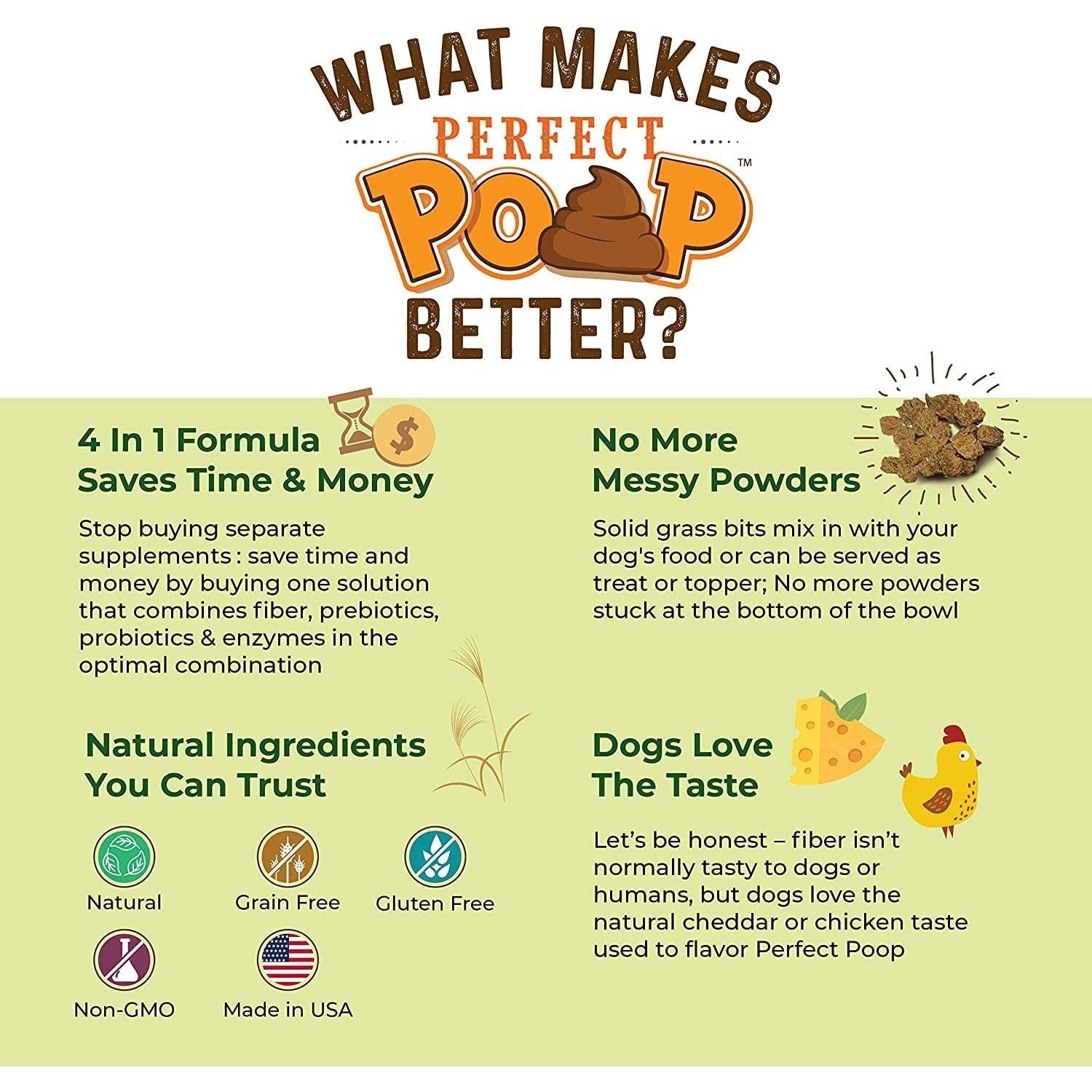 Perfect Poop Digestion & General Health Supplement for Dogs: Fiber, Prebiotics, Probiotics & Enzymes Relieve Digestive Conditions, Optimize Stool, and Improve Health (Cheddar Cheese, 4.2 Oz) - HappyTails