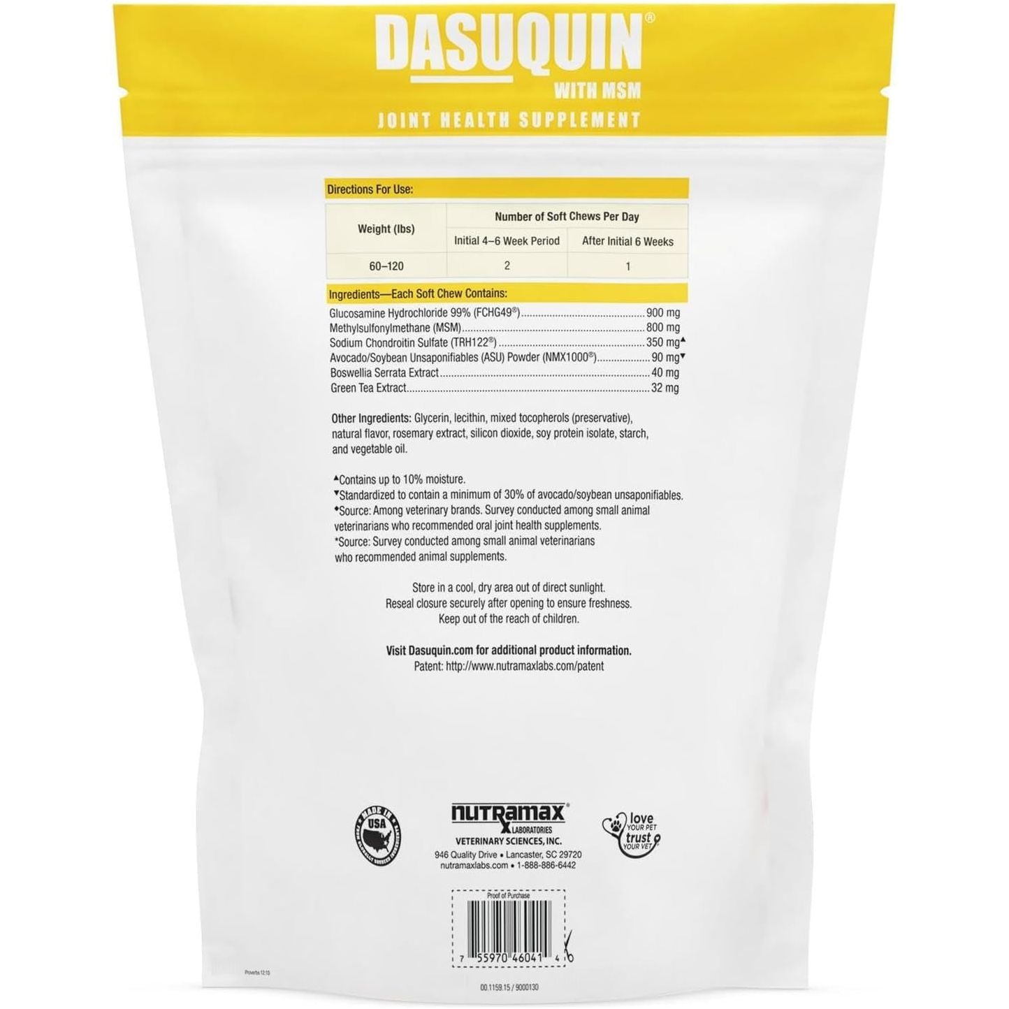 Nutramax Laboratories Dasuquin with MSM Joint Health Supplement for Large Dogs - with Glucosamine, MSM, Chondroitin, ASU, Boswellia Serrata Extract, and Green Tea Extract, 150 Soft Chews - HappyTails