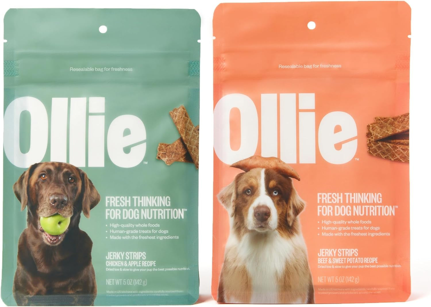 Ollie Chicken and Apple Recipe Jerky Dog Treats - Dog Jerky Treats All Natural - Healthy Dog Treats - Chicken Jerky for Dogs - Real Meat Dog Treats 5 Oz.