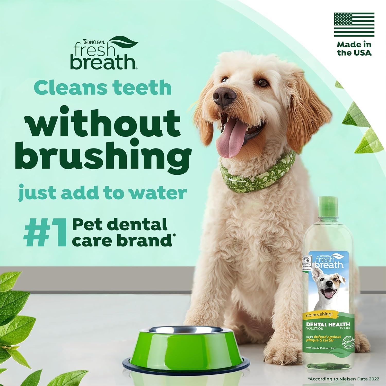 Tropiclean Fresh Breath Original | Dog Oral Care Water Additive | Dog Breath Freshener Additive for Dental Health | VOHC Certified | Made in the USA | 33.8 Oz.