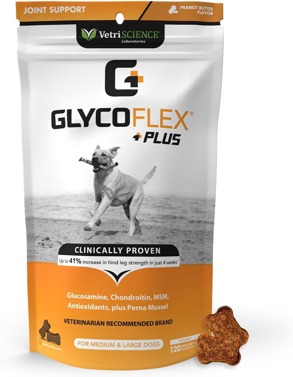 Vetriscience Glycoflex 3 Clinically Proven Hip and Joint Supplement for Dogs - Maximum Strength Dog Supplement with Glucosamine, MSM, Green Lipped Mussel & DMG - 120 Chews, Chicken Flavor​