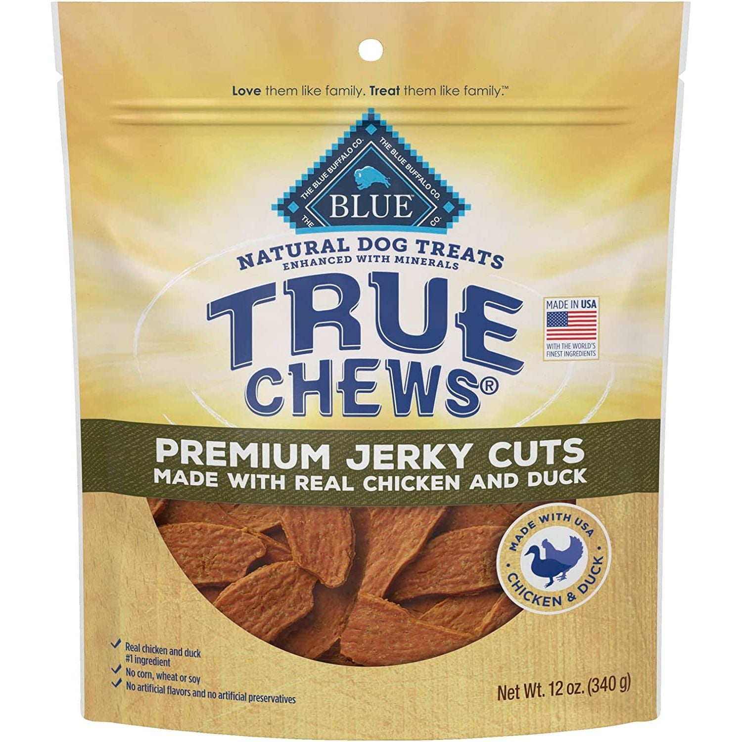 Blue Buffalo True Chews Premium Jerky Cuts Dog Treats, Made in the USA with Natural Ingredients and No Antibiotics Ever, Chicken, 4-Oz. Bag - HappyTails