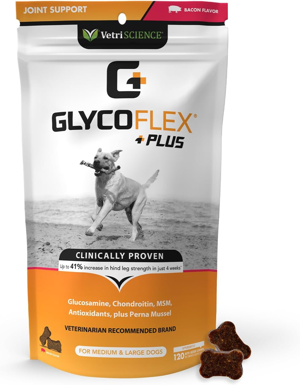 Vetriscience Glycoflex 3 Clinically Proven Hip and Joint Supplement for Dogs - Maximum Strength Dog Supplement with Glucosamine, MSM, Green Lipped Mussel & DMG - 120 Chews, Chicken Flavor​