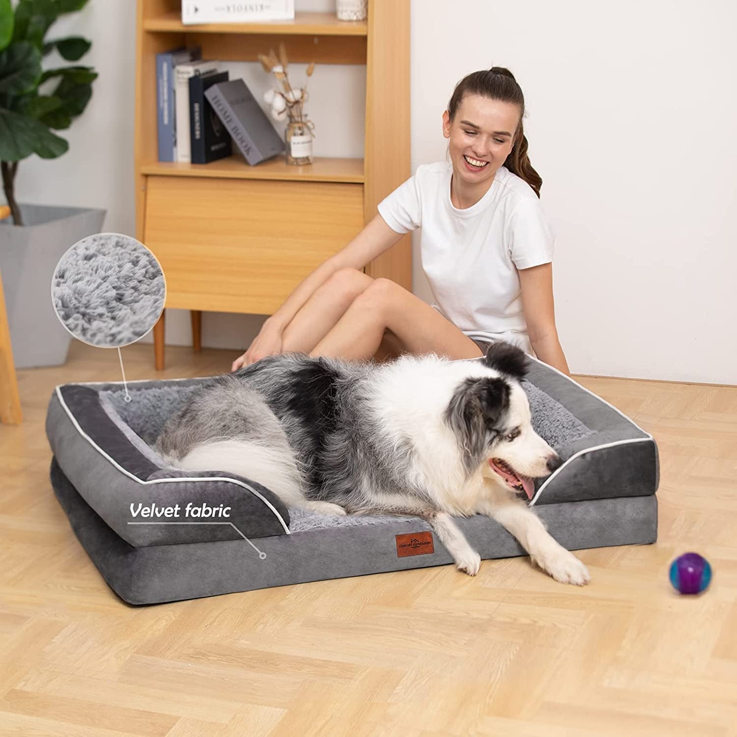 Waterproof Orthopedic Foam Dog Beds for Extra Large Dogs Durable Dog Sofa Pet Bed Washable Removable Cover with Zipper and Bolster