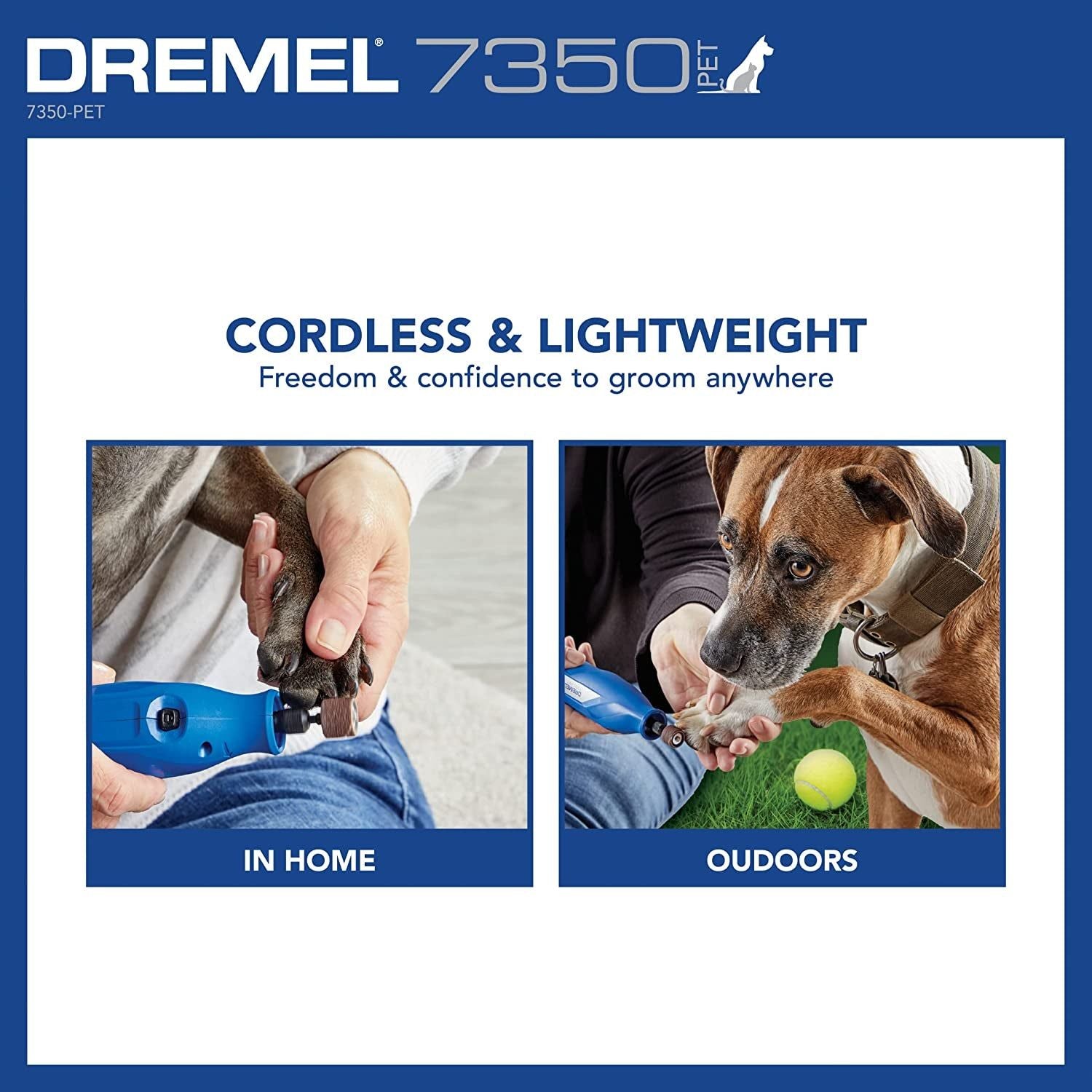 Dremel 7350-PET 4V Pet & Dog Nail Grinder, Easy-To-Use & Safe Nail Trimmer, Professional Pet Grooming Kit - Works on Large, Medium, Small Dogs & Cats - HappyTails