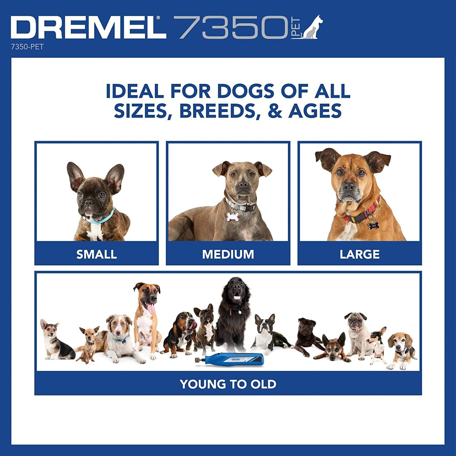 Dremel 7350-PET 4V Pet & Dog Nail Grinder, Easy-To-Use & Safe Nail Trimmer, Professional Pet Grooming Kit - Works on Large, Medium, Small Dogs & Cats - HappyTails