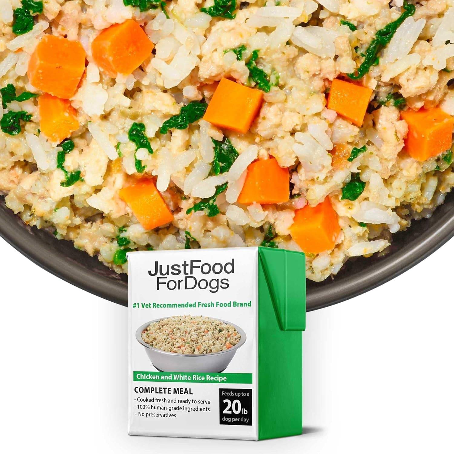 Justfoodfordogs Human Grade Chicken & White Rice Recipe: A delicious and nutritious meal for dogs made with real chicken and white rice.