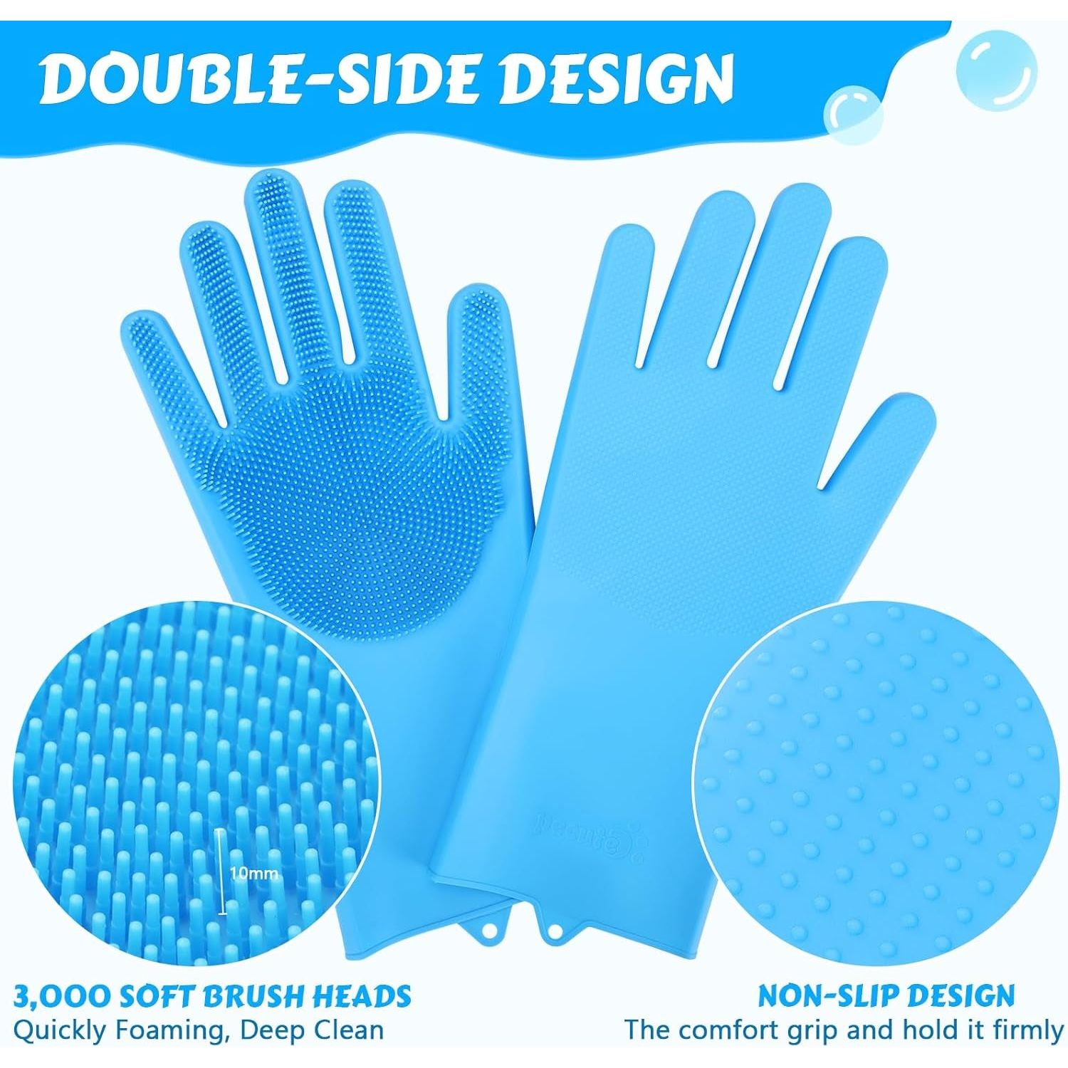 Pecute Pet Grooming Gloves, Heat Resistant Cat Bathing Gloves with High-Density Teeth, Silicone Dog Bathing Gloves with Enhanced Five Finger Design, Bathing and Massaging for Dogs and Cats Blue - HappyTails