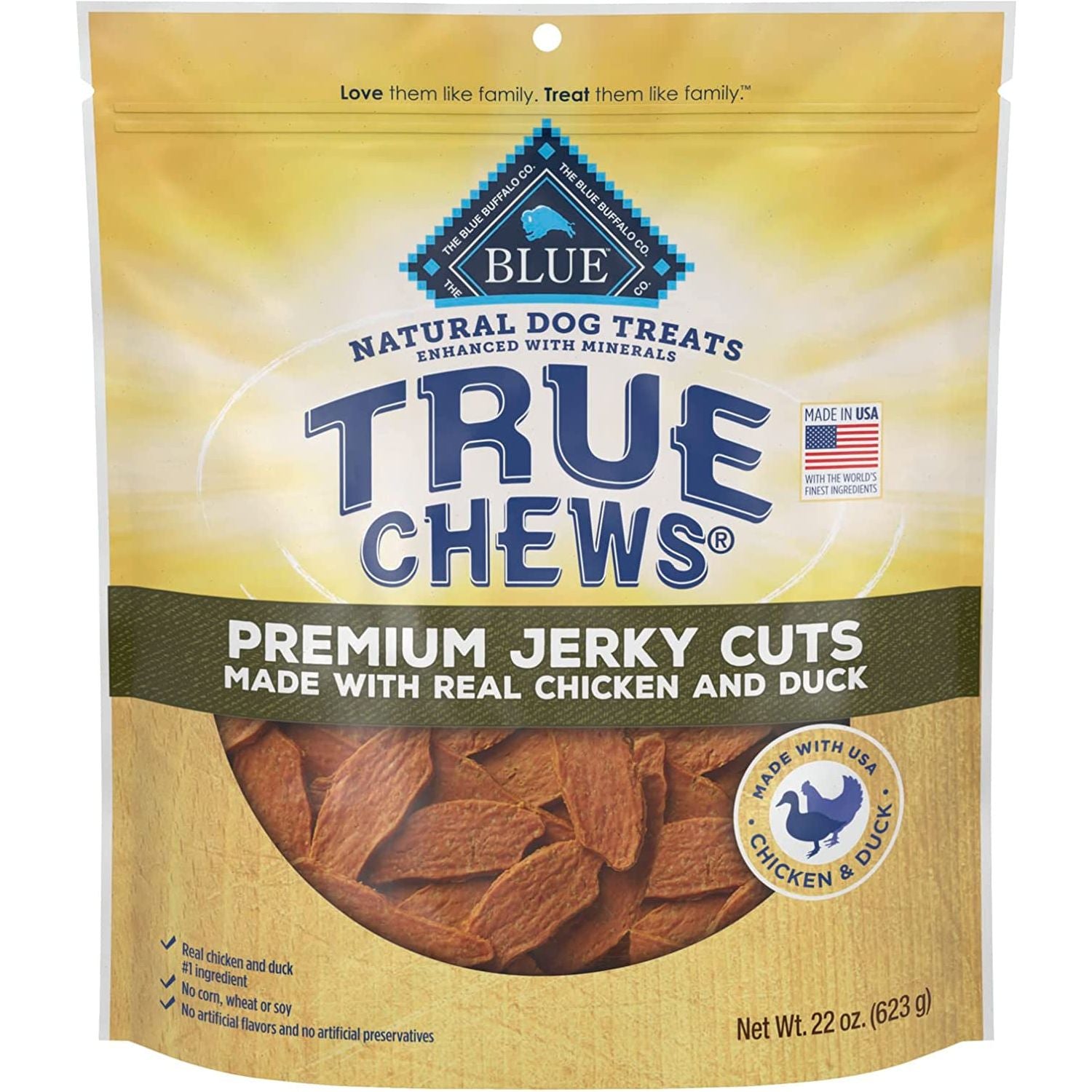 Blue Buffalo True Chews Premium Jerky Cuts Dog Treats, Made in the USA with Natural Ingredients and No Antibiotics Ever, Chicken, 4-Oz. Bag - HappyTails