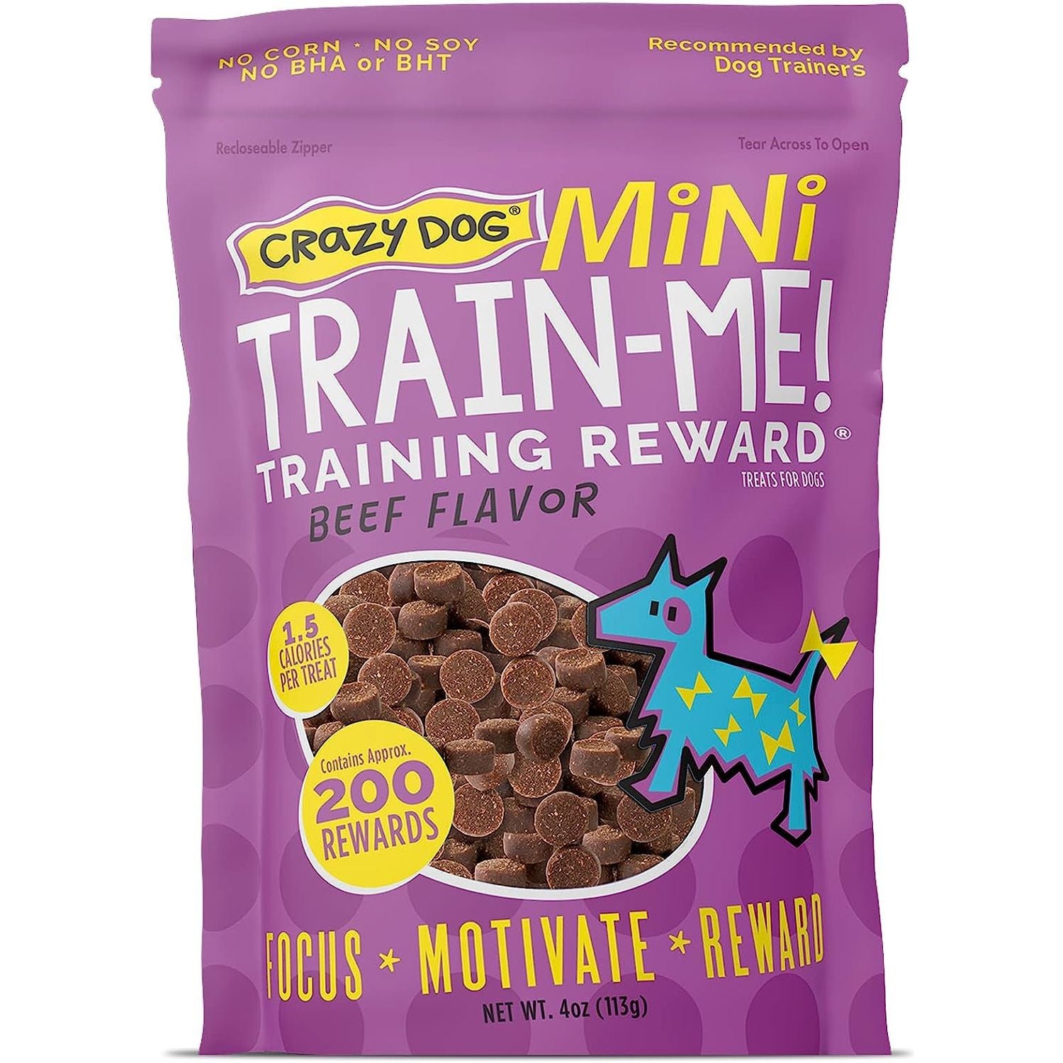 Crazy Dog Train-Me! Training Reward Dog Treats 16 Oz., Bacon Regular - HappyTails