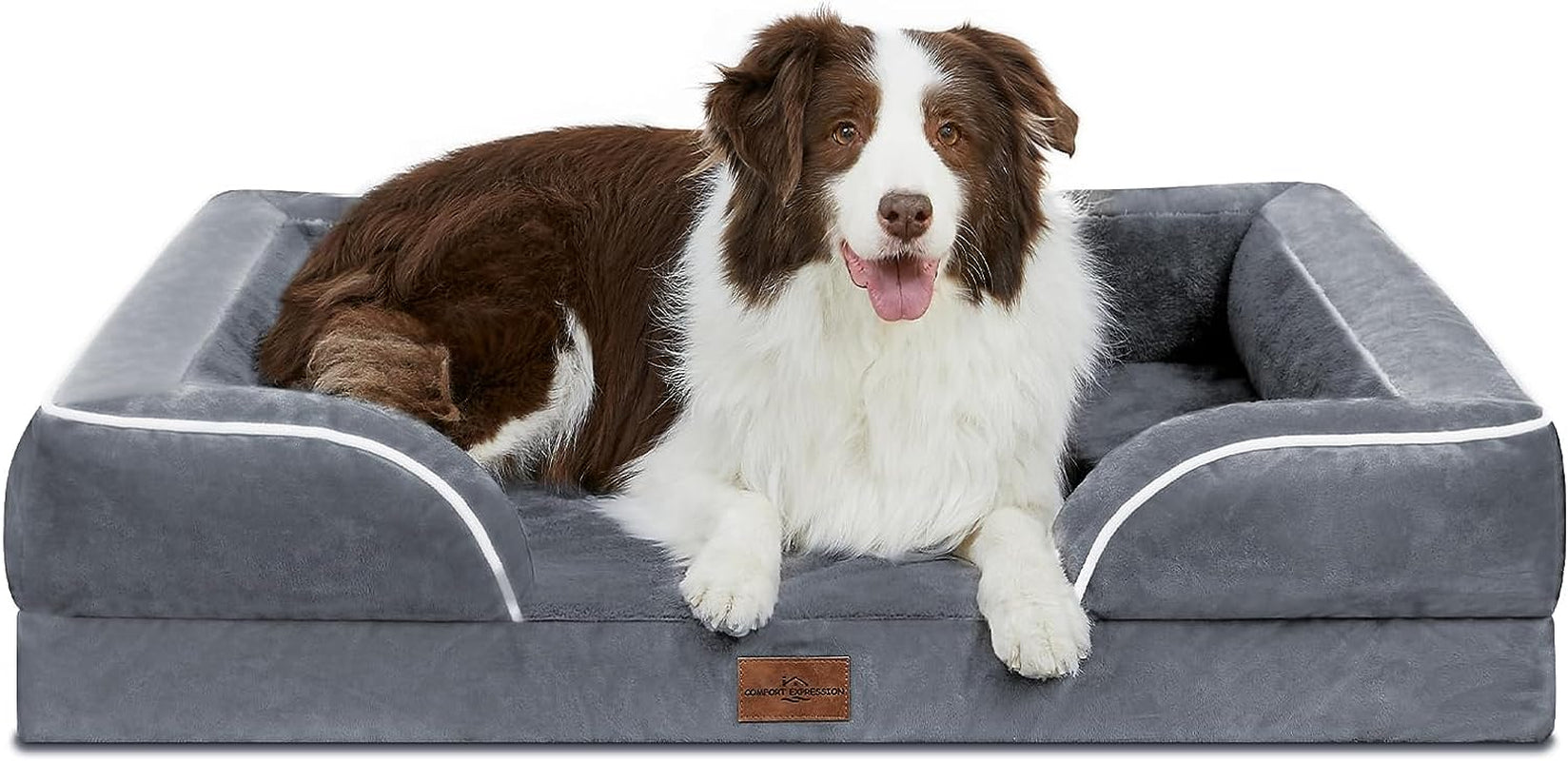 Waterproof Orthopedic Foam Dog Beds for Extra Large Dogs Durable Dog Sofa Pet Bed Washable Removable Cover with Zipper and Bolster