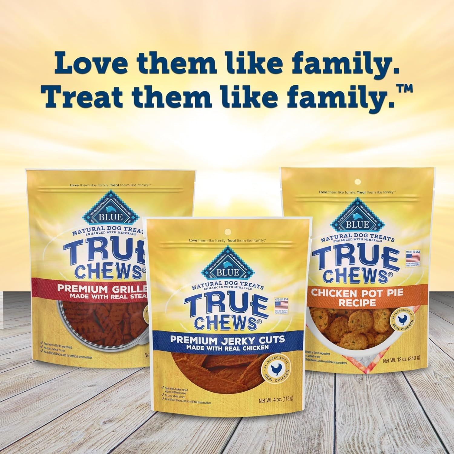 Blue Buffalo True Chews Premium Jerky Cuts Dog Treats, Made in the USA with Natural Ingredients and No Antibiotics Ever, Chicken, 4-Oz. Bag - HappyTails