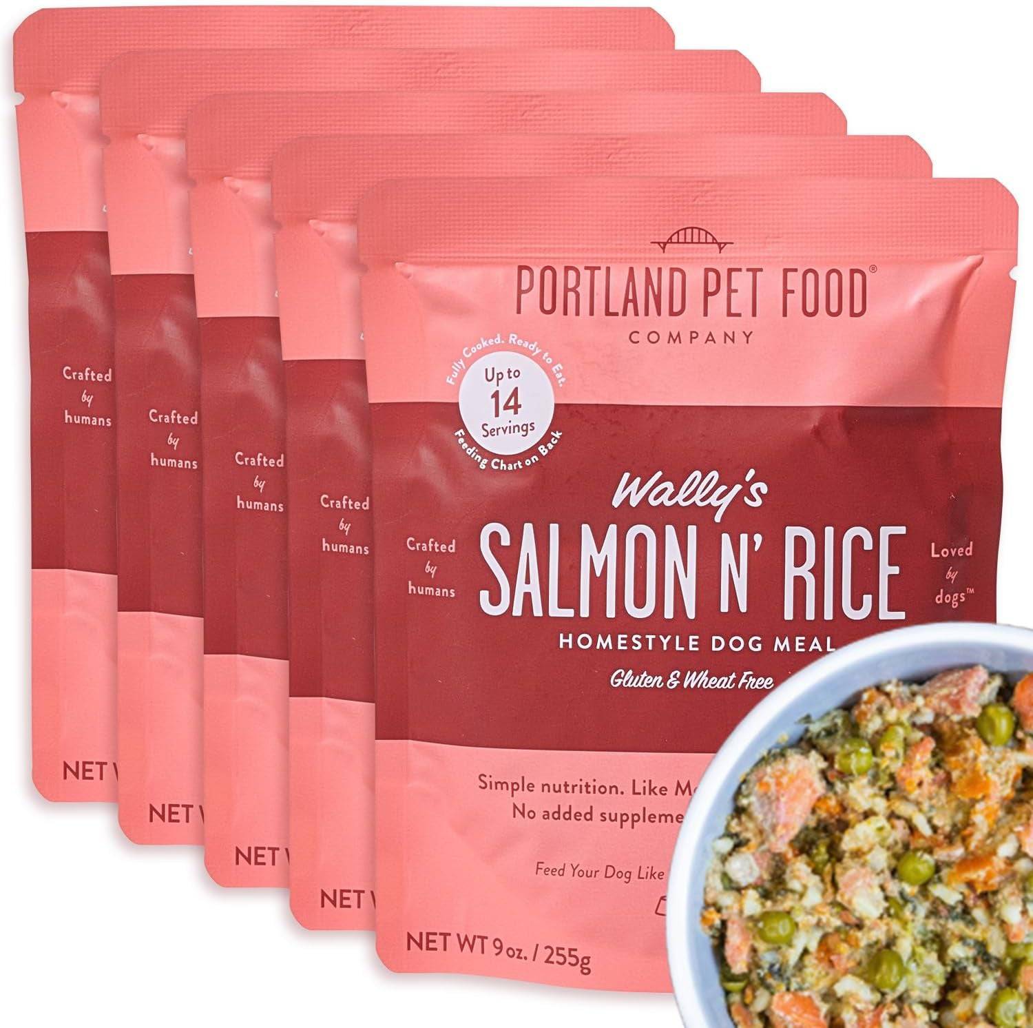 Front packaging of Portland Pet Food in multiple individual packs, featuring vibrant labels showcasing the wholesome ingredients within.