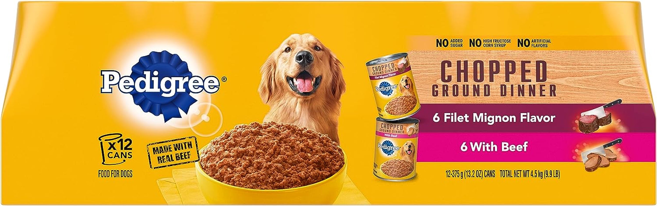 PEDIGREE CHOPPED GROUND DINNER Adult Canned Soft Wet Dog Food Combo with Chicken, Liver & Beef, 13.2 Oz. Cans (Pack of 12)