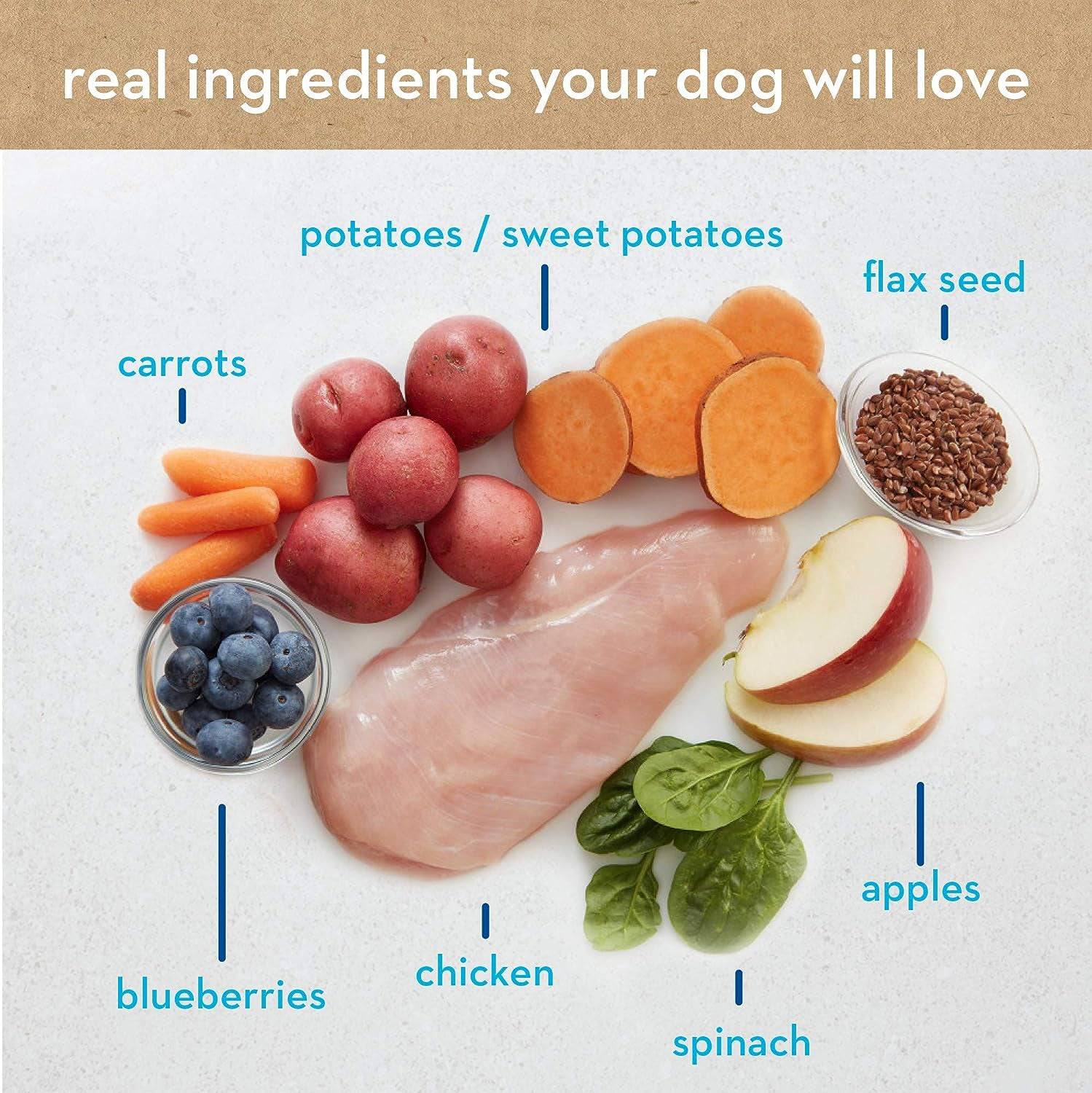 Featuring a variety of fresh, real ingredients that dogs love, such as succulent meats, colorful vegetables, and wholesome grains. 