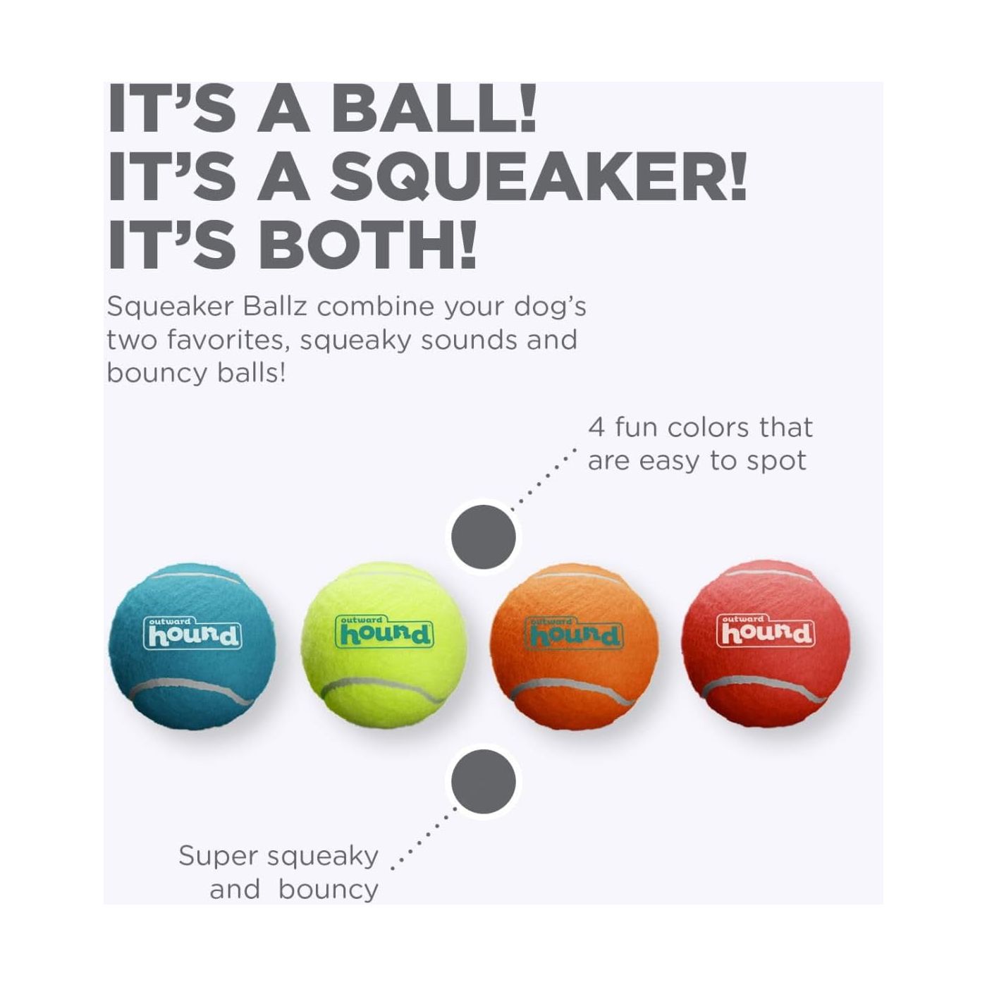 Outward Hound Squeaker Ballz Fetch Dog Toy, Medium - 4 Pack - HappyTails