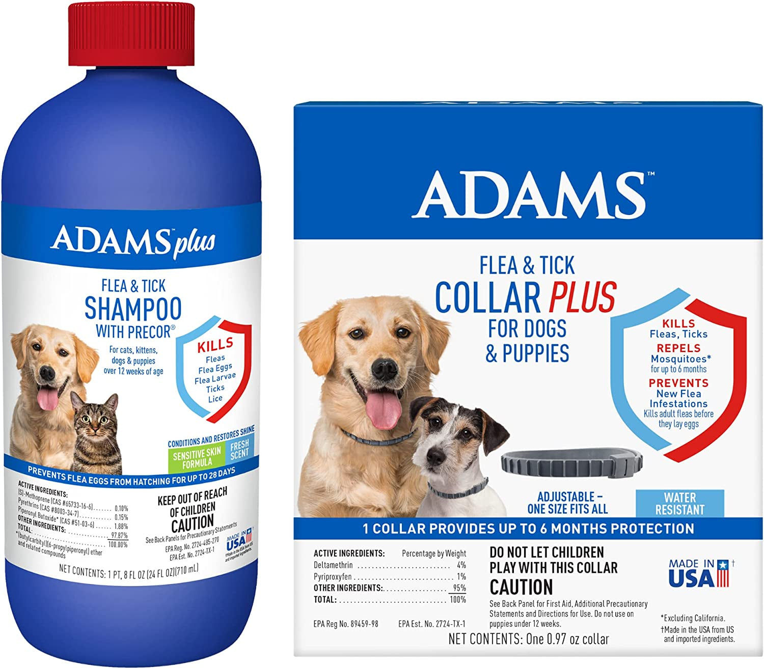 Adams plus Flea & Tick Shampoo with Precor for Cats, Kittens, Dogs & Puppies over 12 Weeks of Age Sensitive Skin Flea Treatment | Kills Adult Fleas, Flea Eggs, Ticks, and Lice