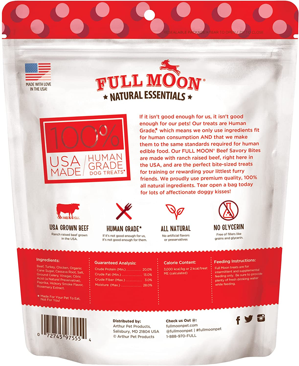 Full Moon All Natural Human Grade Dog Treats, Essential Beef Savory Bites, 14 Ounce