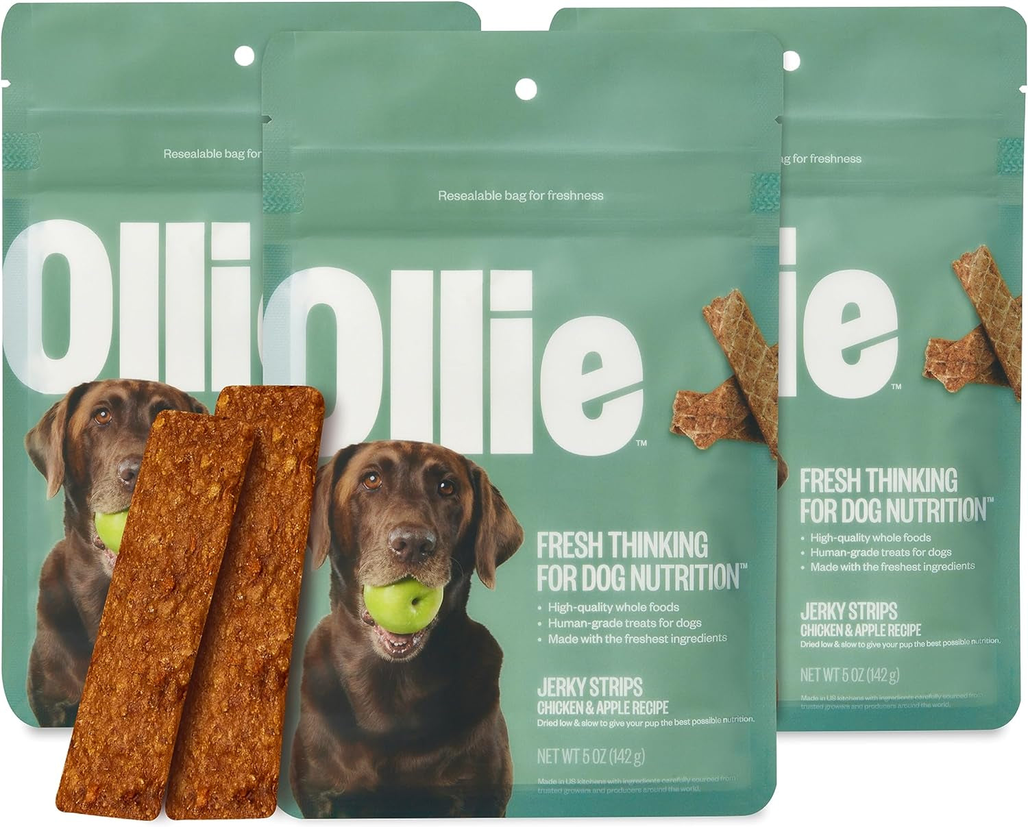 Ollie Chicken and Apple Recipe Jerky Dog Treats - Dog Jerky Treats All Natural - Healthy Dog Treats - Chicken Jerky for Dogs - Real Meat Dog Treats 5 Oz.