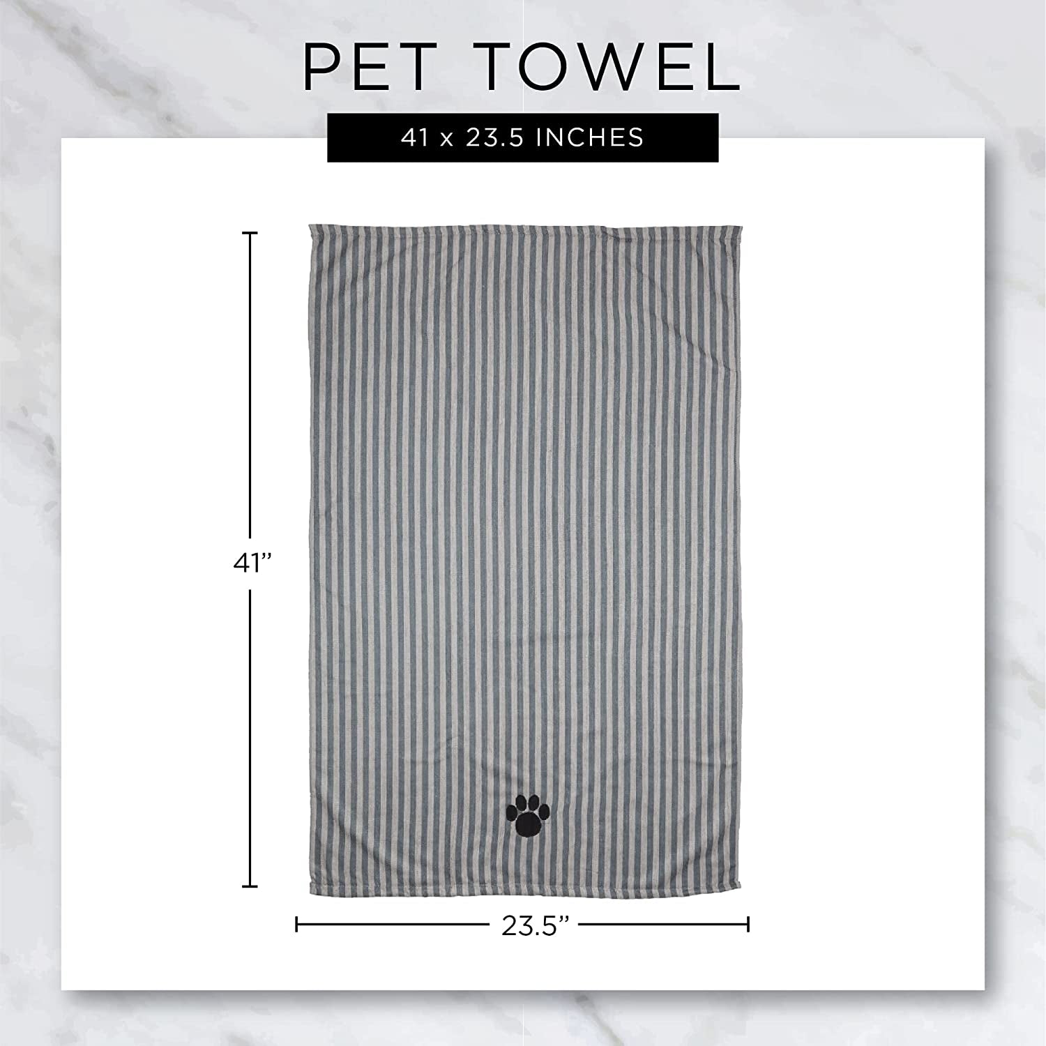 Bone Dry Pet Grooming Towel Collection Absorbent Microfiber X-Large, 41X23.5", Embroidered Gray