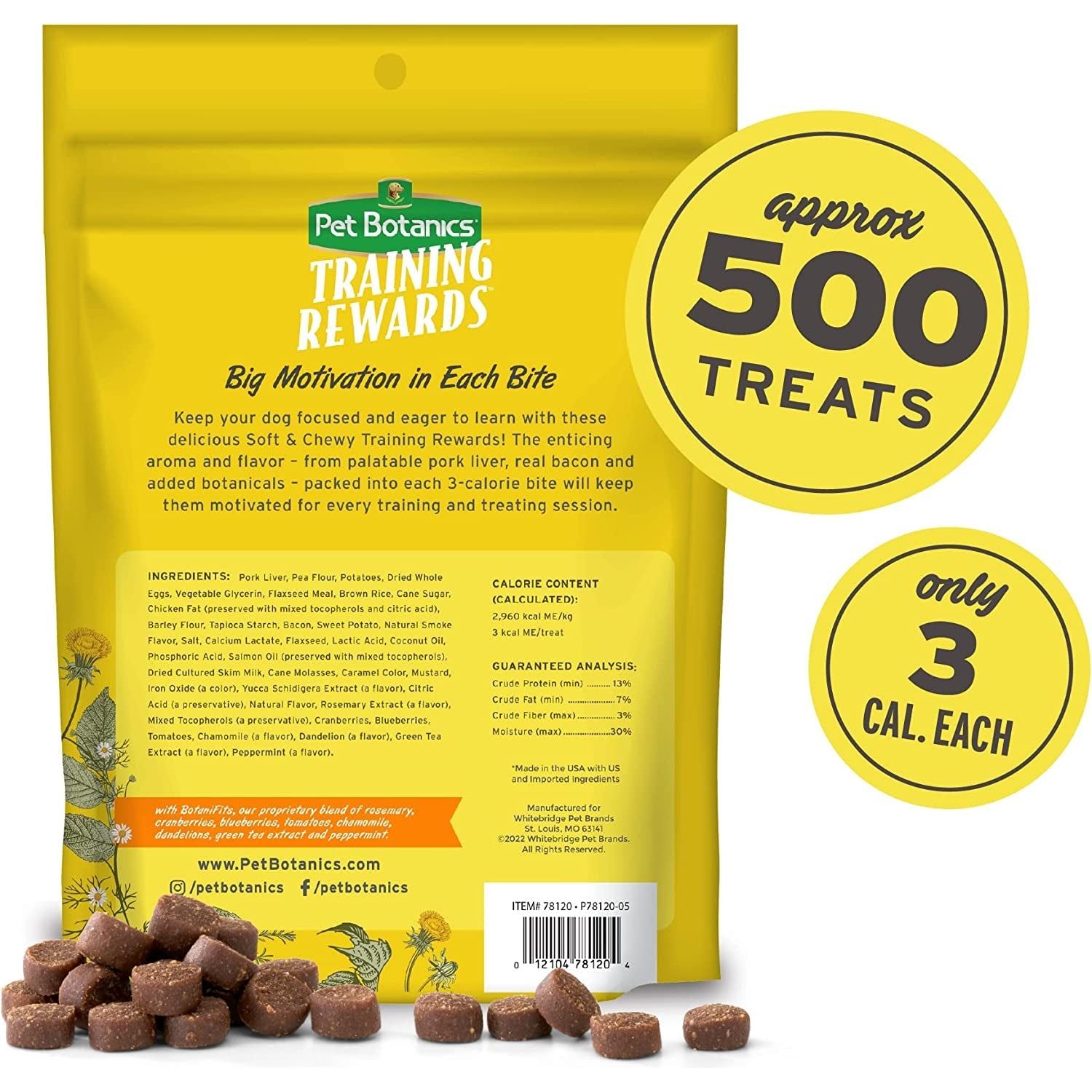 Pet Botanics Training Rewards Treats for Dogs, Made with Real Pork Liver, Focuses, Motivates, Rewards, Speeds up Learning Curve, No BHA, BHT, Ethoxyquin, Bacon, 20 Oz (1 Pack) - HappyTails