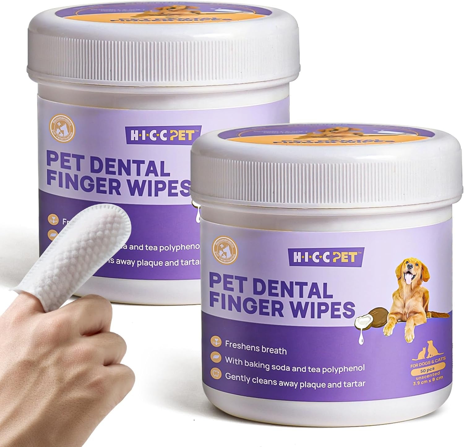 Teeth Cleaning Wipes for Dogs & Cats, Remove Bad Breath by Removing Plaque and Tartar Buildup No-Rinse Dog Finger Toothbrush, Disposable Gentle Cleaning & Gum Care Pet Wipes, 50 Counts