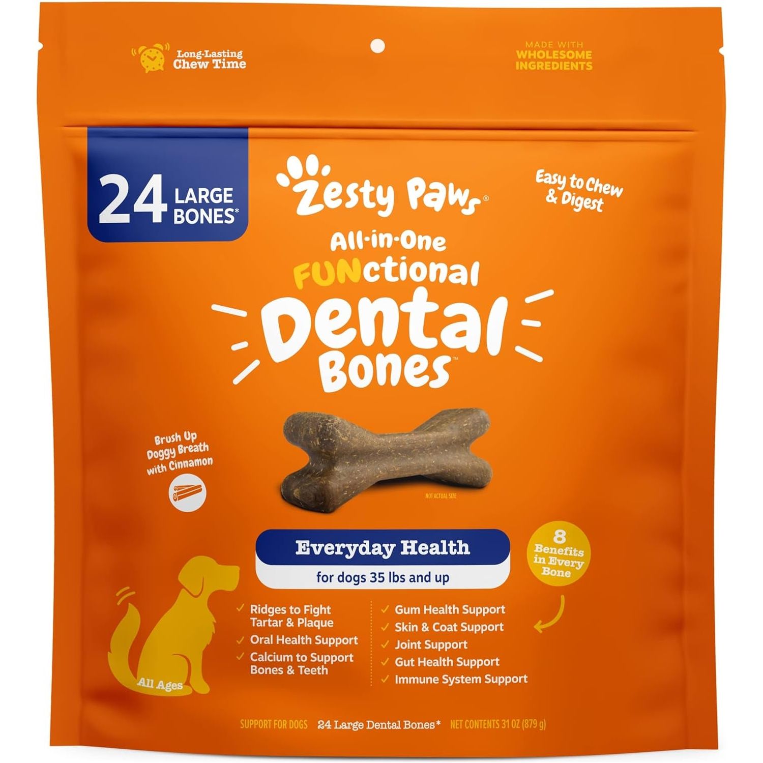 Zesty Paws Dental Bones for Small Dogs - Fights Tartar & Plaque - Gum, Teeth & Bone Health - Cinnamon for Dog Breath - Immune, Joint, Gut, Skin & Coat Support - Omega 3 EPA & DHA & Calcium - 28 Ct - HappyTails