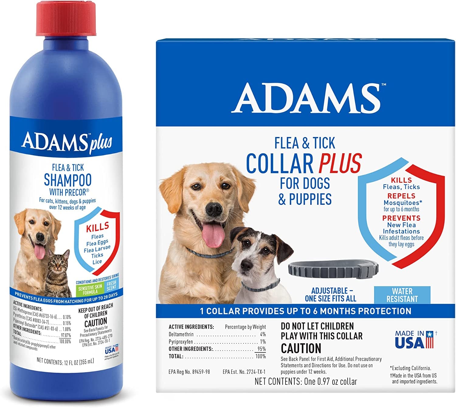 Adams plus Flea & Tick Shampoo with Precor for Cats, Kittens, Dogs & Puppies over 12 Weeks of Age Sensitive Skin Flea Treatment | Kills Adult Fleas, Flea Eggs, Ticks, and Lice