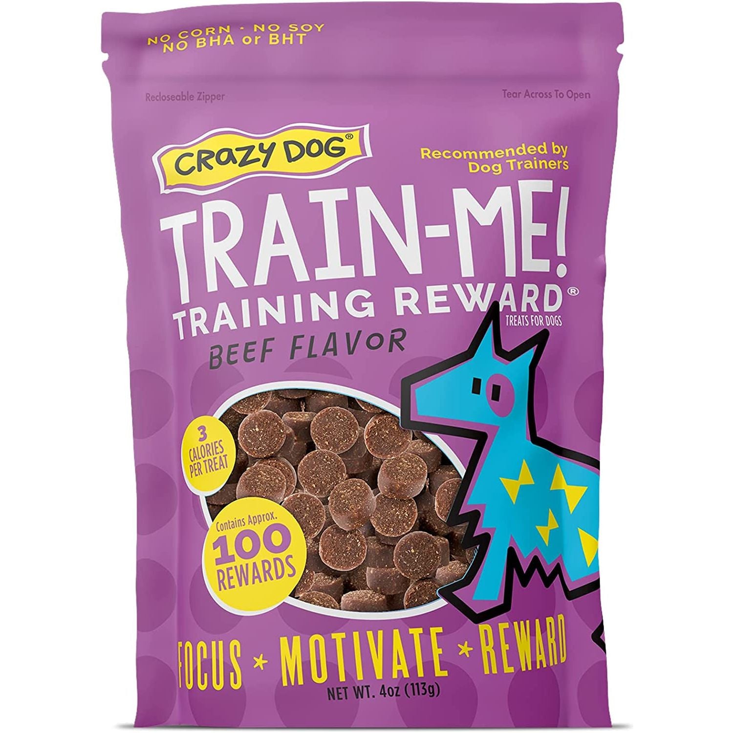 Crazy Dog Train-Me! Training Reward Dog Treats 16 Oz., Bacon Regular - HappyTails