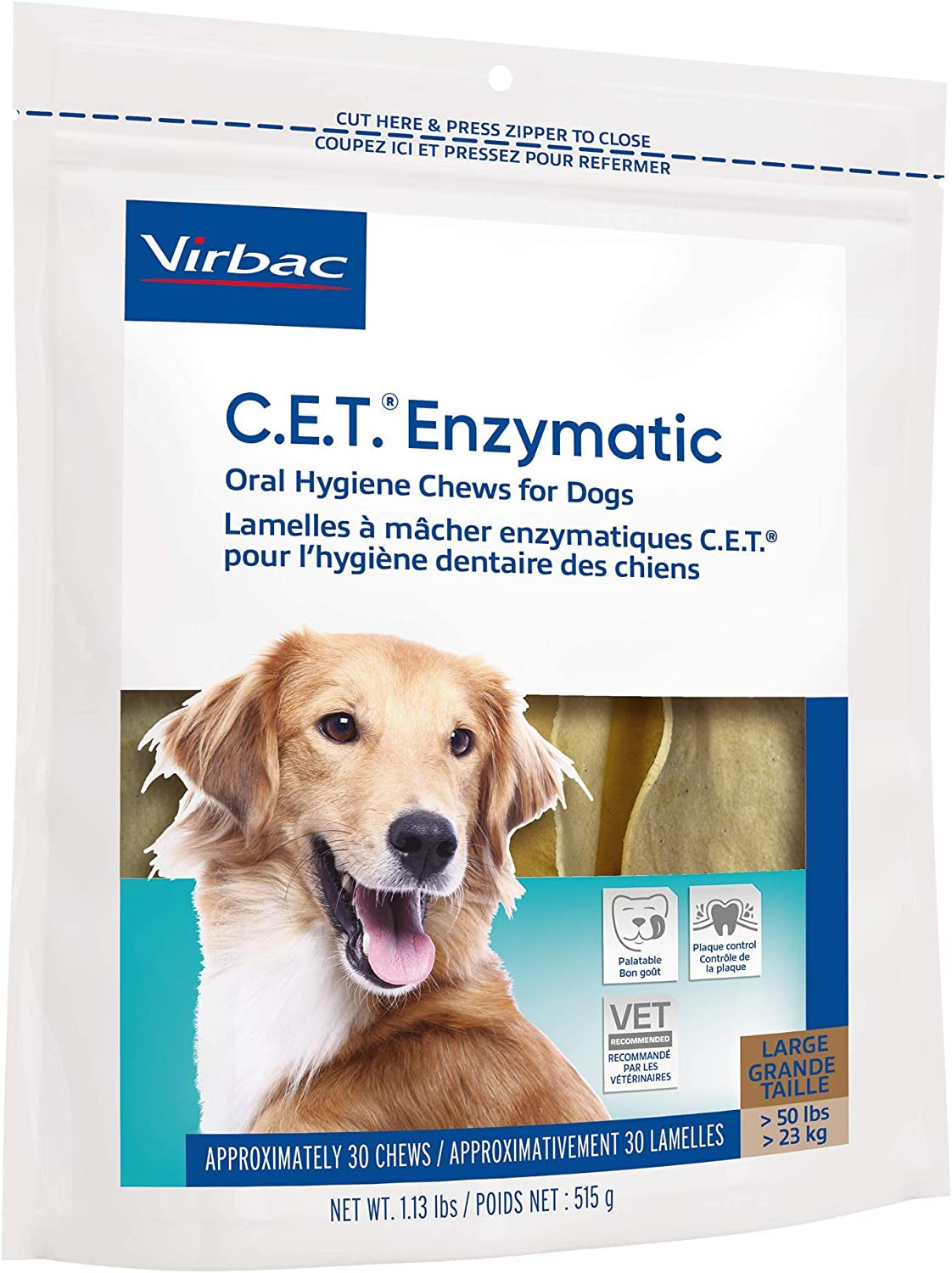 Virbac CET Enzymatic Oral Hygiene Chews for Dogs, Beef, 1.13 Pounds