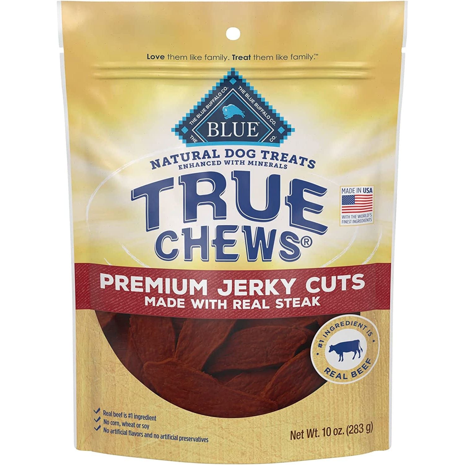 Blue Buffalo True Chews Premium Jerky Cuts Dog Treats, Made in the USA with Natural Ingredients and No Antibiotics Ever, Chicken, 4-Oz. Bag - HappyTails