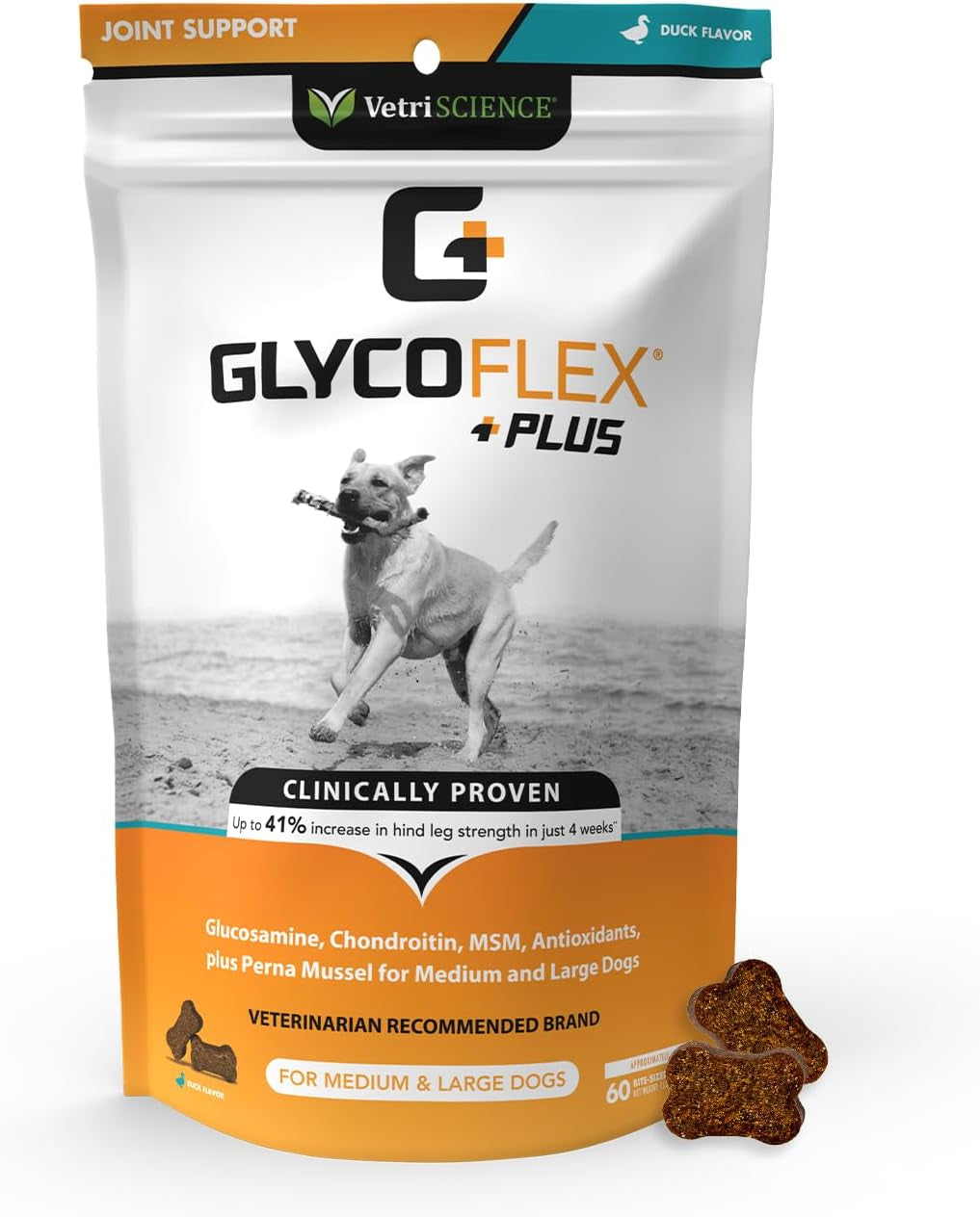 Vetriscience Glycoflex 3 Clinically Proven Hip and Joint Supplement for Dogs - Maximum Strength Dog Supplement with Glucosamine, MSM, Green Lipped Mussel & DMG - 120 Chews, Chicken Flavor​