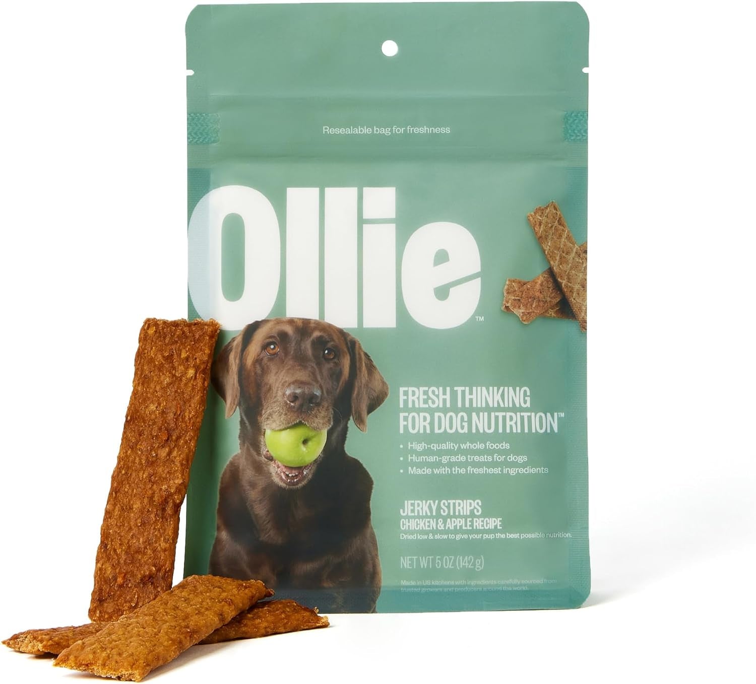 Ollie Chicken and Apple Recipe Jerky Dog Treats - Dog Jerky Treats All Natural - Healthy Dog Treats - Chicken Jerky for Dogs - Real Meat Dog Treats 5 Oz.