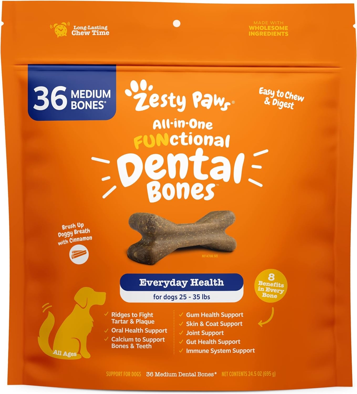 Zesty Paws Dental Bones for Small Dogs - Fights Tartar & Plaque - Gum, Teeth & Bone Health - Cinnamon for Dog Breath - Immune, Joint, Gut, Skin & Coat Support - Omega 3 EPA & DHA & Calcium - 28 Ct - HappyTails