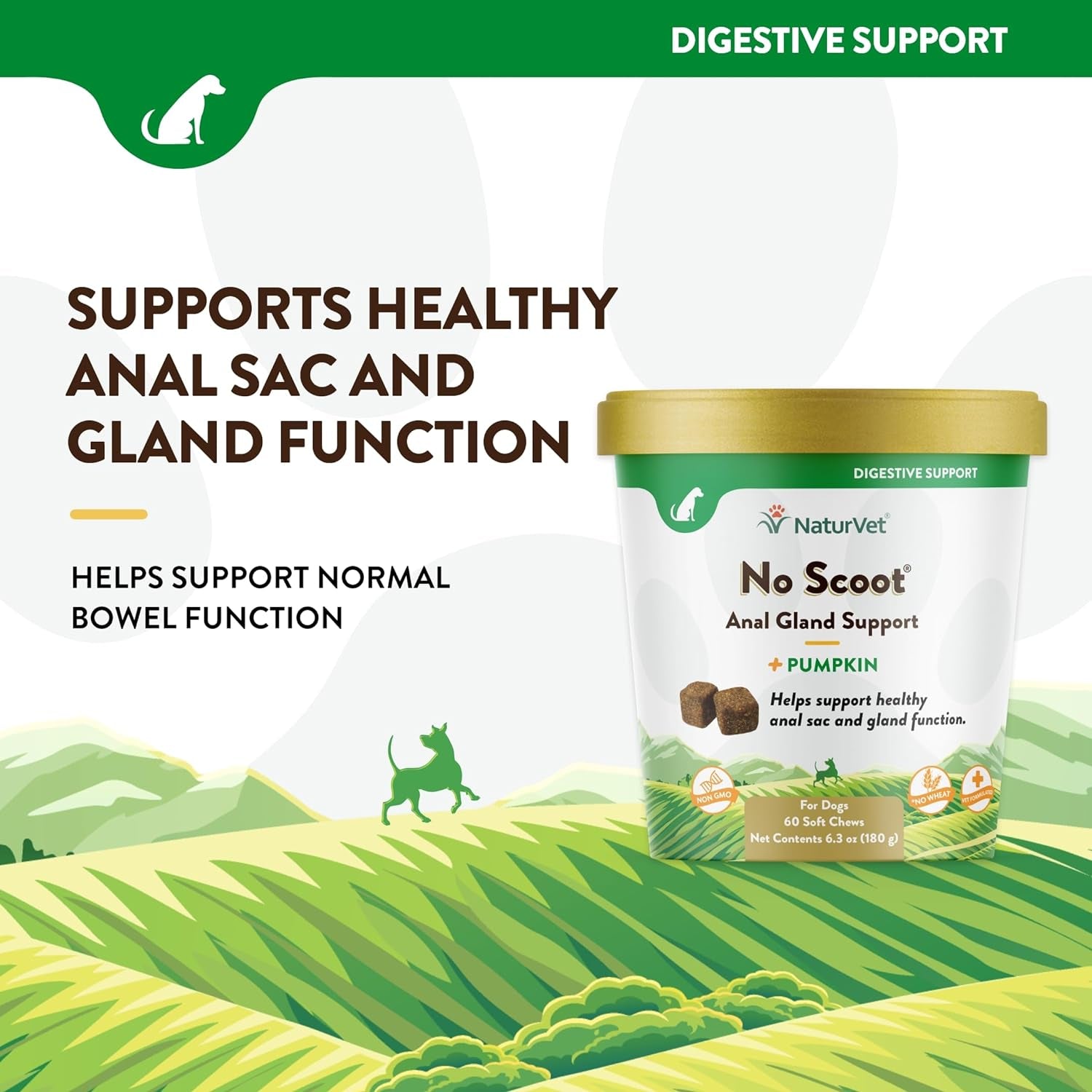 Naturvet - No Scoot for Dogs - 60 Soft Chews - plus Pumpkin - Supports Healthy Anal Gland & Bowel Function - Enhanced with Beet Pulp & Psyllium Husk