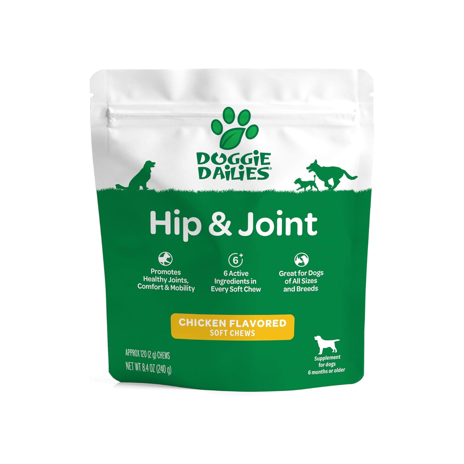 Doggie Dailies Glucosamine for Dogs - 225 Chews - Joint Supplement for Dogs of All Breeds & Sizes - Hip and Joint Supplement for Dogs - Premium Glucosamine and Chondroitin for Dogs (Chicken) - HappyTails