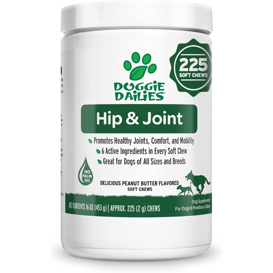 Doggie Dailies Glucosamine for Dogs - 225 Chews - Joint Supplement for Dogs of All Breeds & Sizes - Hip and Joint Supplement for Dogs - Premium Glucosamine and Chondroitin for Dogs (Chicken) - HappyTails