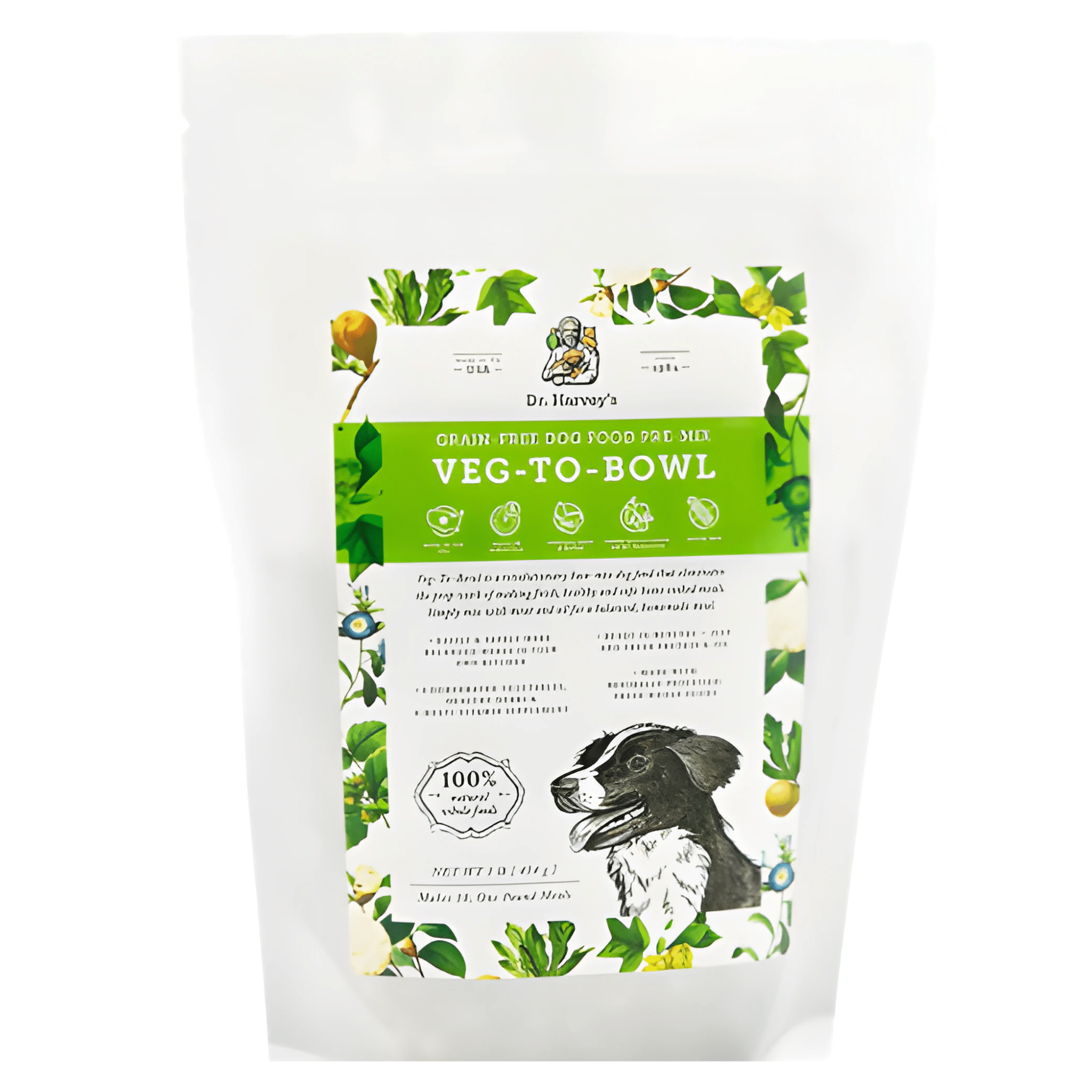 Dr. Harvey's Veg-To-Bowl Dog Food : a bowl filled with nutritious vegetarian dog food, made with fresh vegetables and other wholesome ingredients.