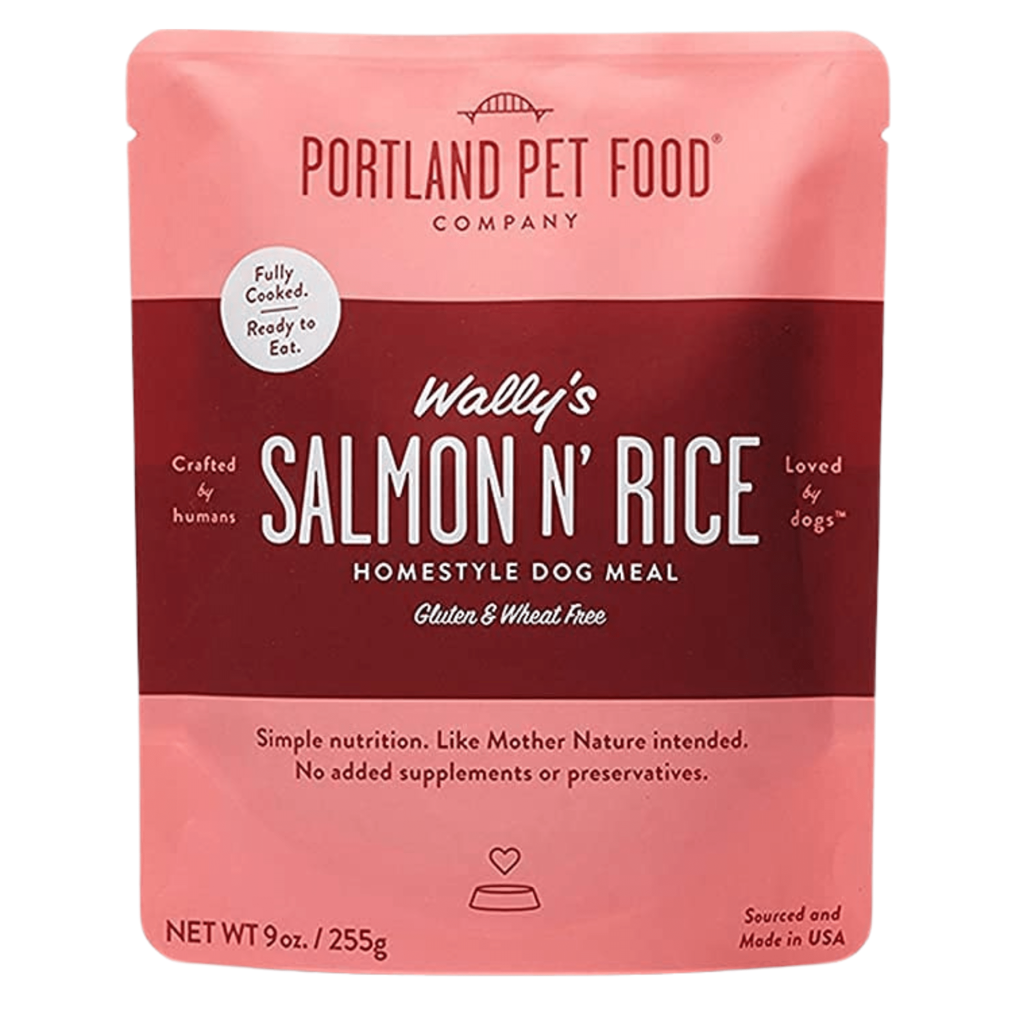 Front view of the Portland Pet Food Human Grade Beef and Rice recipe package, featuring a vibrant label showcasing a hearty serving of beef and rice, indicative of the wholesome, natural ingredients contained within.