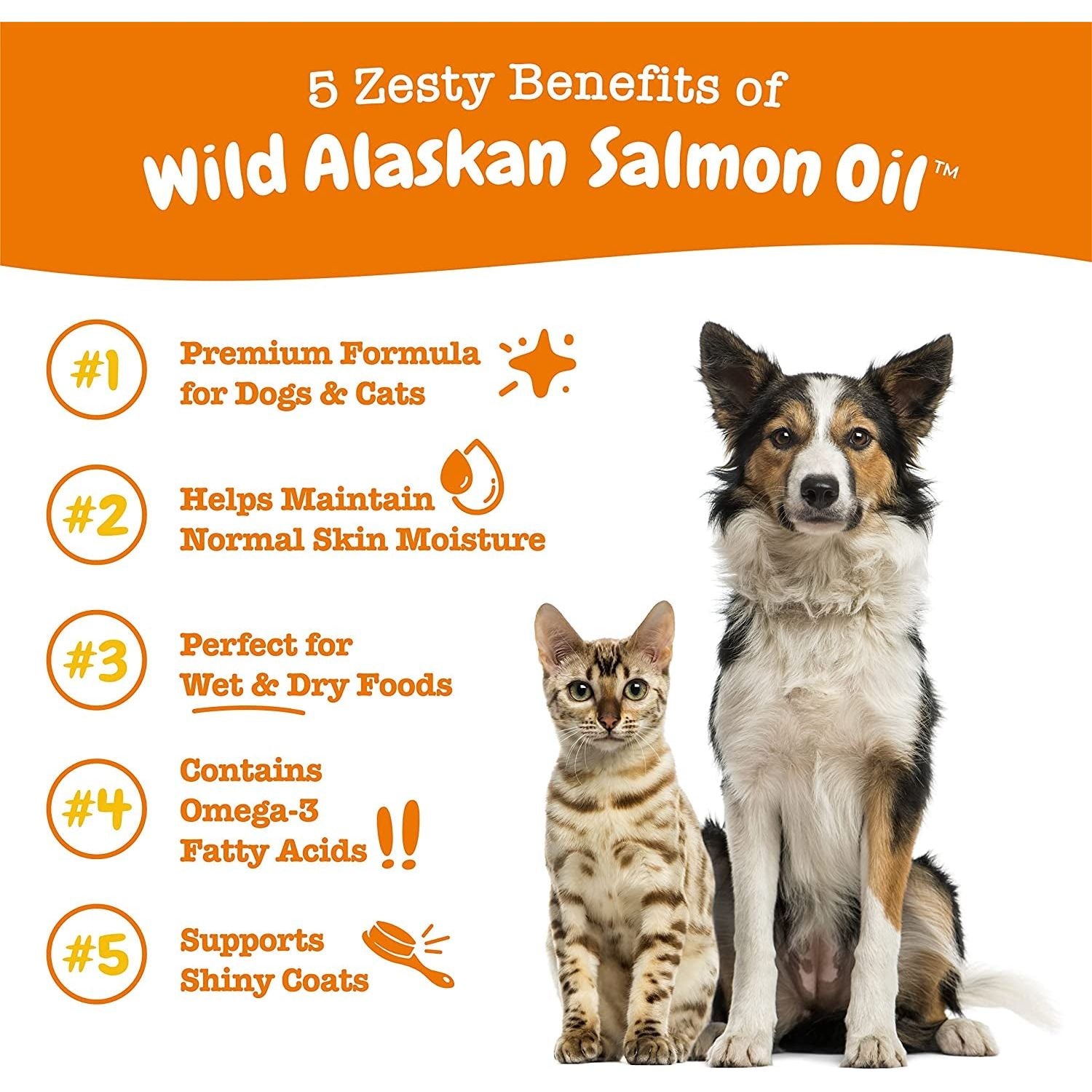 Wild Alaskan Salmon Oil for Dogs & Cats - Omega 3 Skin & Coat Support - Liquid Food Supplement for Pets - Natural EPA + DHA Fatty Acids for Joint Function, Immune & Heart Health 8Oz - Pump Top - HappyTails