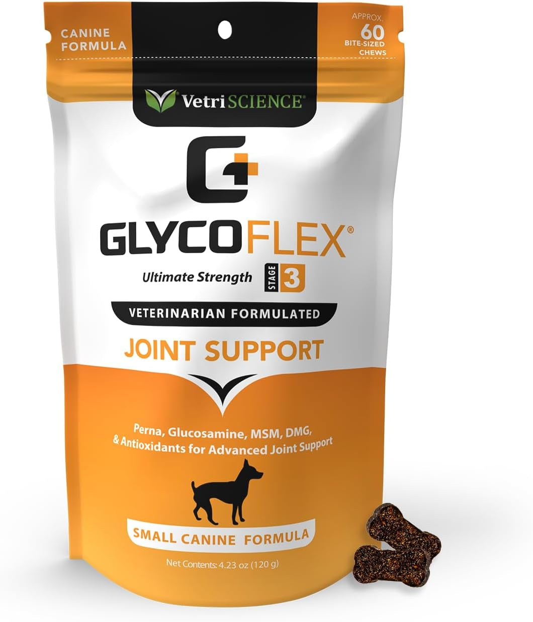 Vetriscience Glycoflex 3 Clinically Proven Hip and Joint Supplement for Dogs - Maximum Strength Dog Supplement with Glucosamine, MSM, Green Lipped Mussel & DMG - 120 Chews, Chicken Flavor​